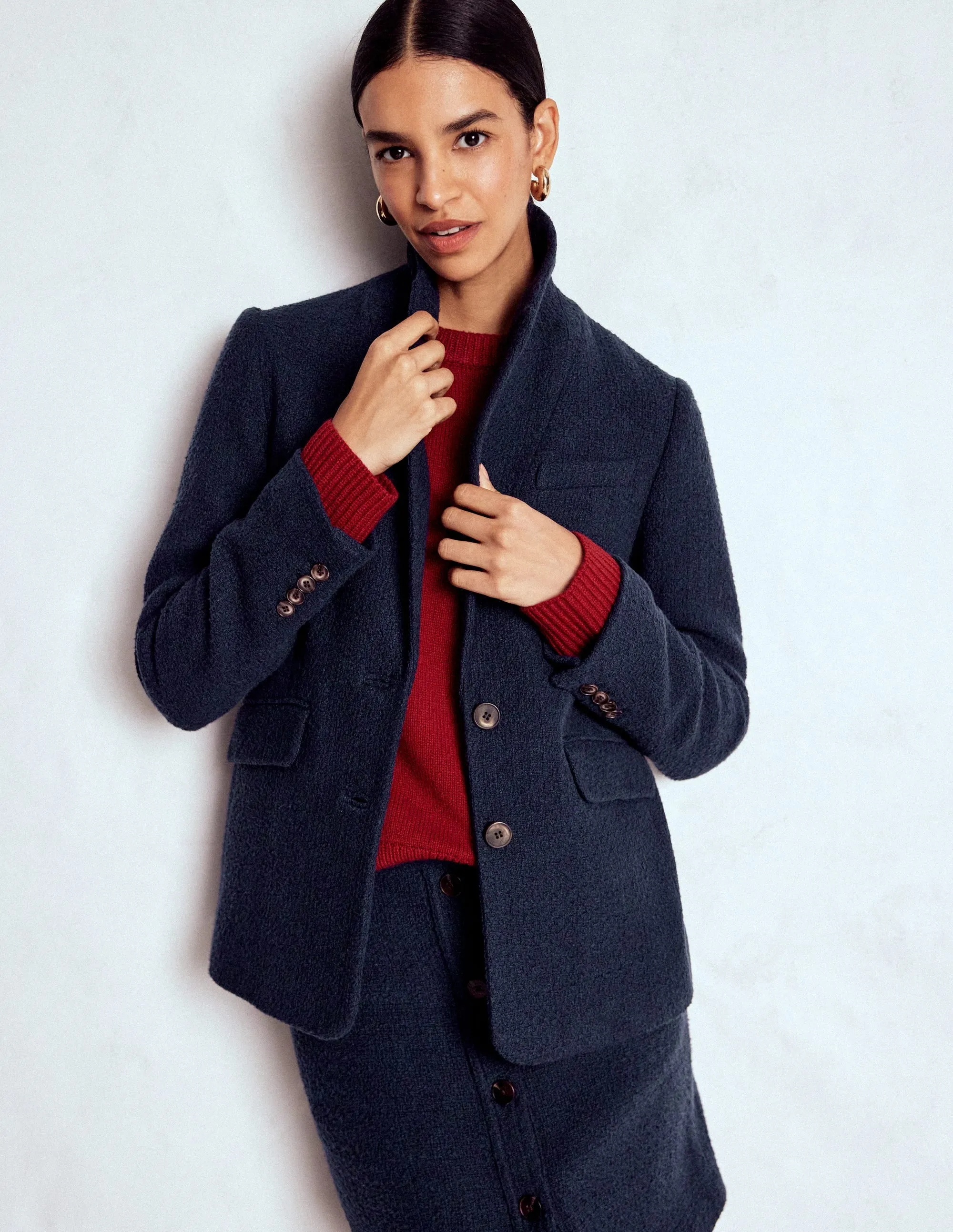 Stamford Texture Blazer-Navy Texture Travel Fit Water Resistant Coat