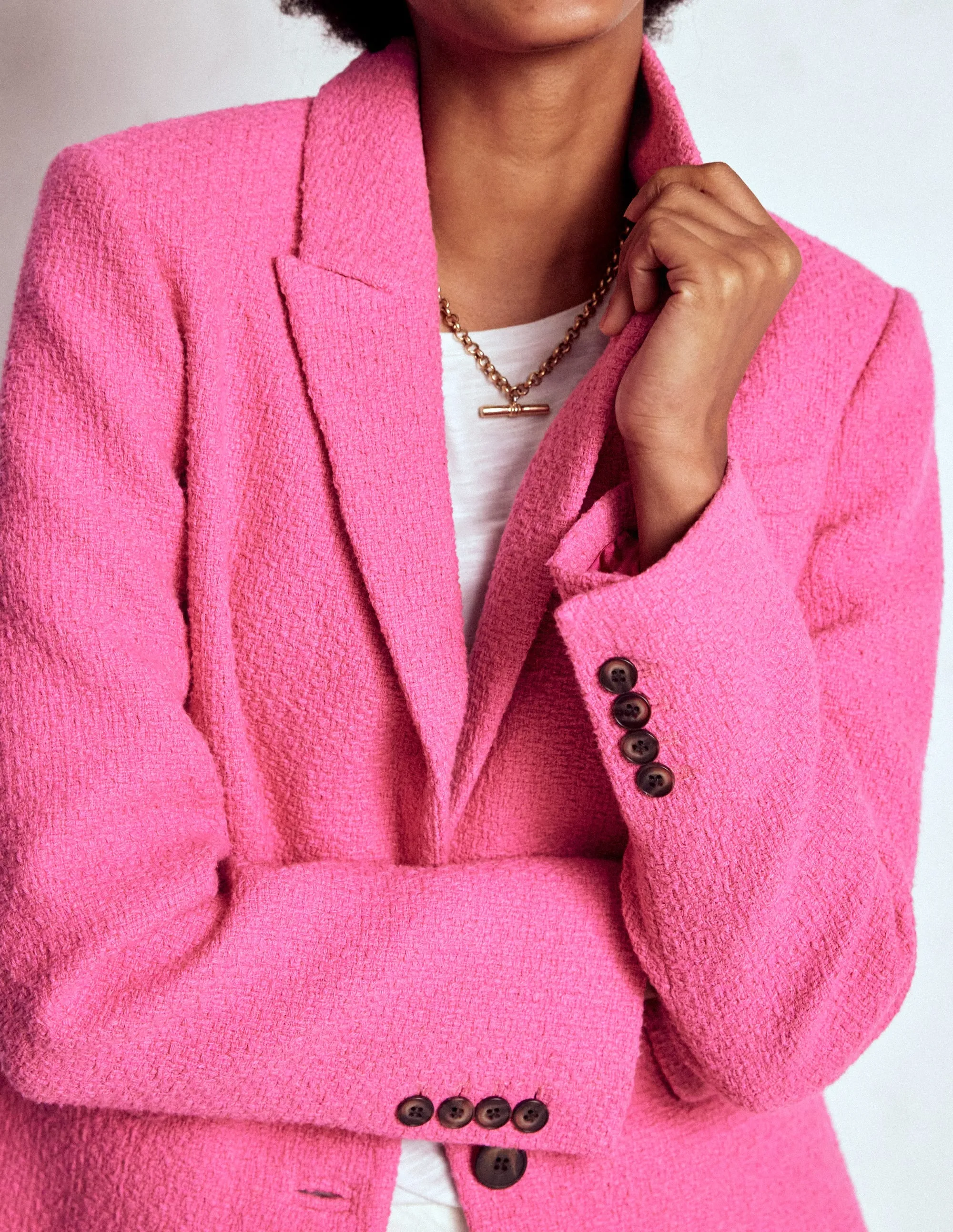 Single Breasted Comfort Focused Design Stamford Texture Blazer-Pink Peony