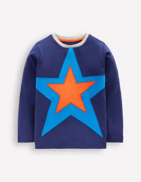 Cozy Cardigan Multi Pocket Configuration Star Appliqu T-shirt-College Navy Star