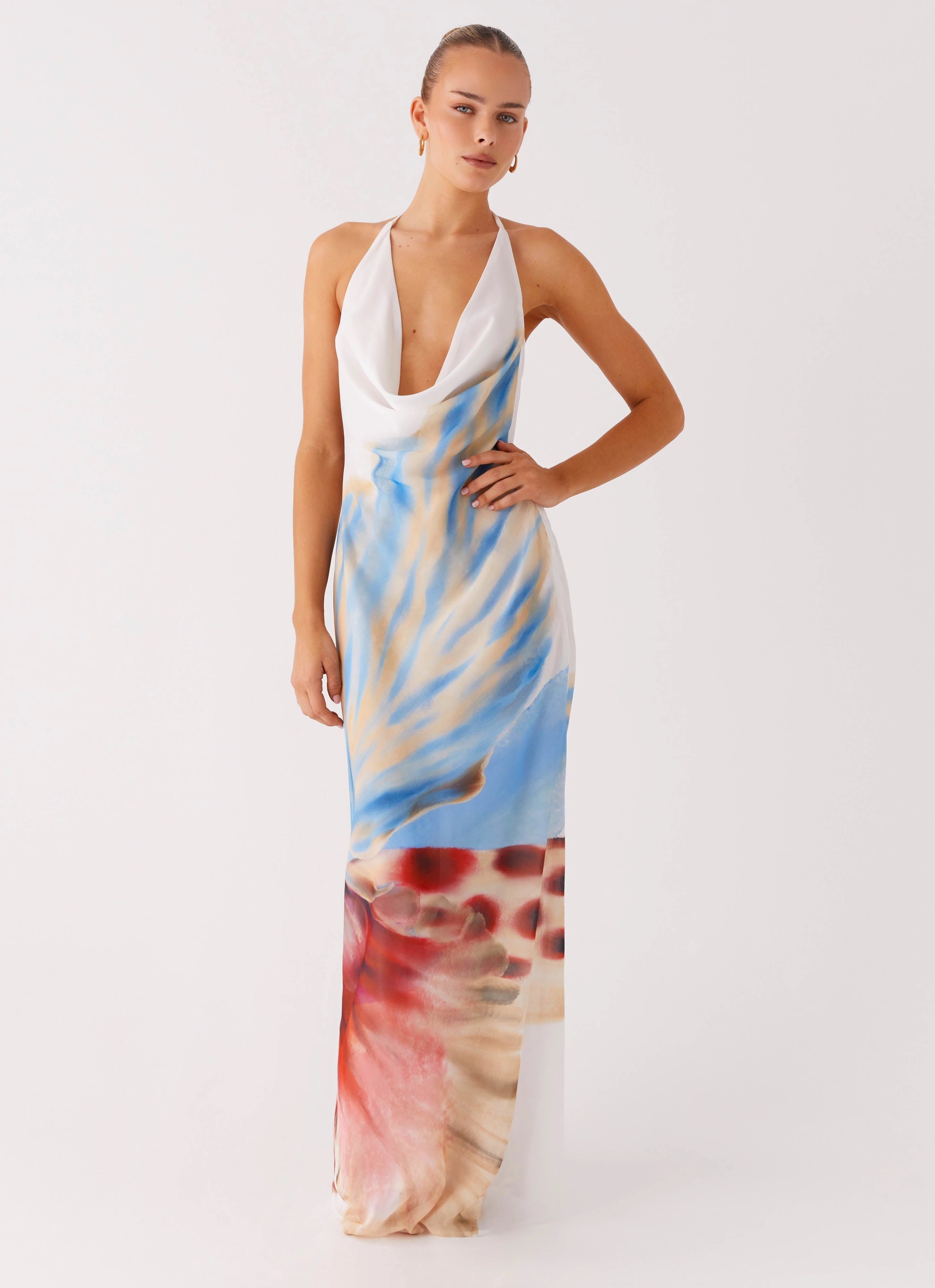 Stars Align Cowl Maxi Dress - White Sea Bloom