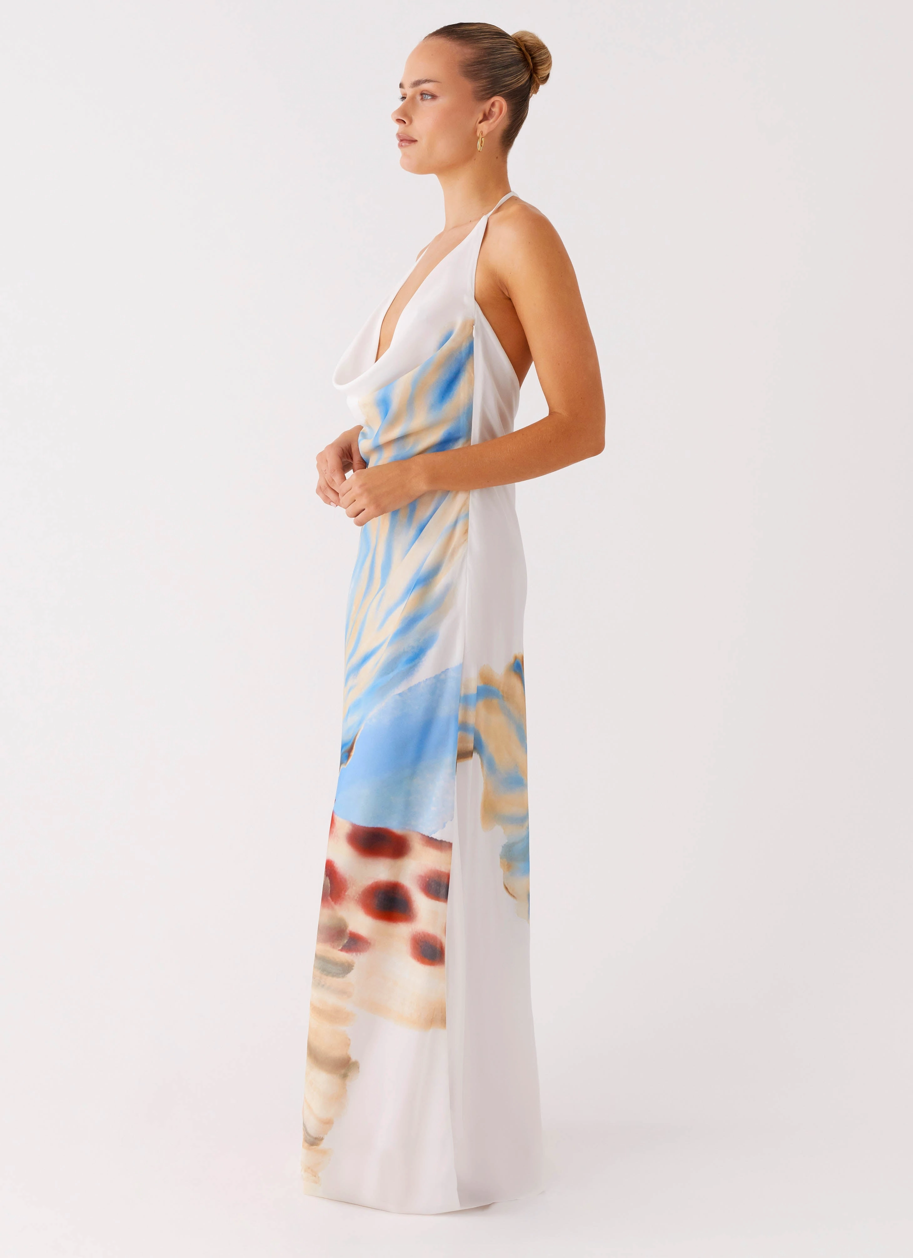 Stars Align Cowl Maxi Dress - White Sea Bloom