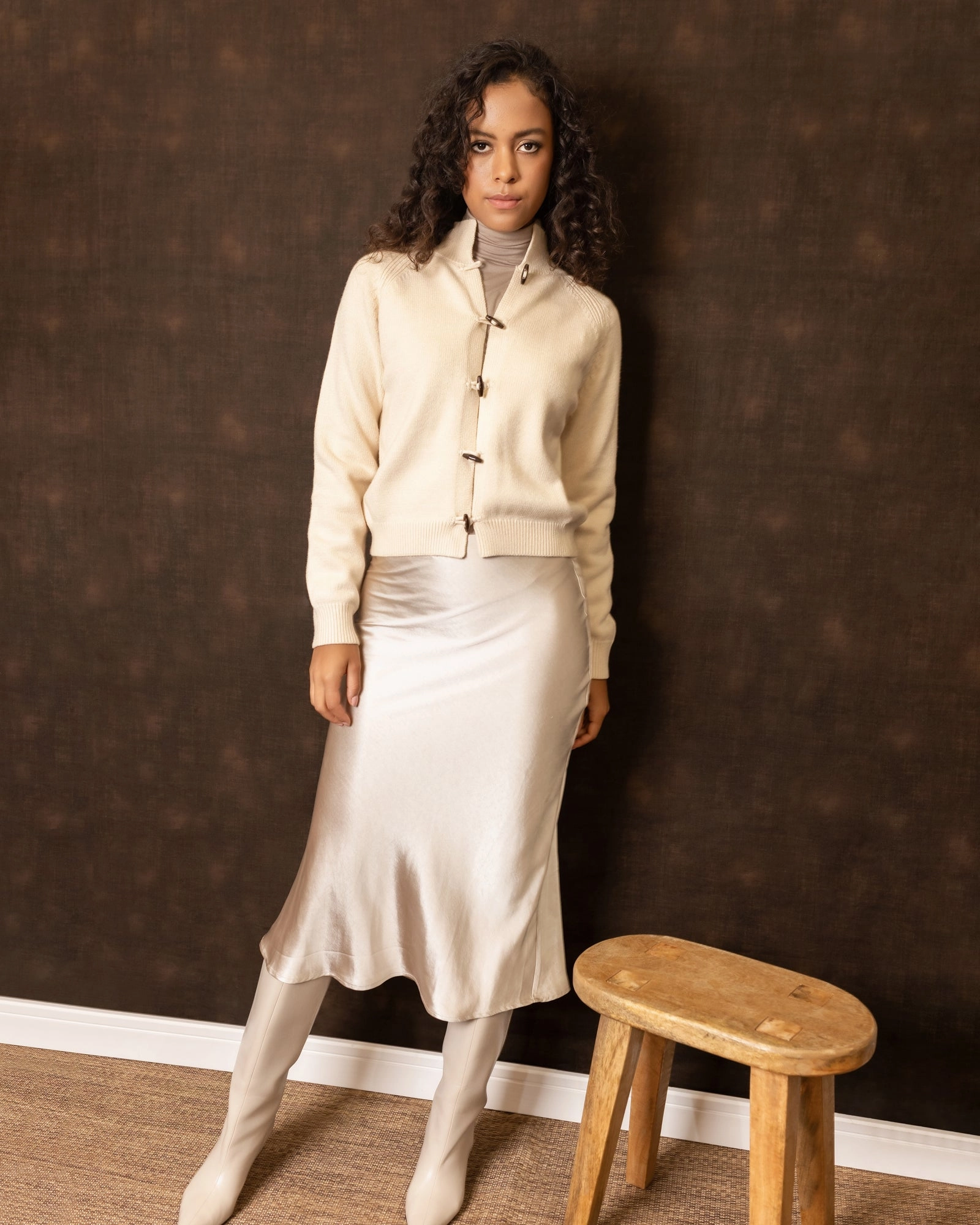 Minimalist Trim Midi Slip Skirt | Champagne