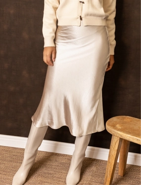 Soft Touch Hand Painted Midi Slip Skirt | Champagne