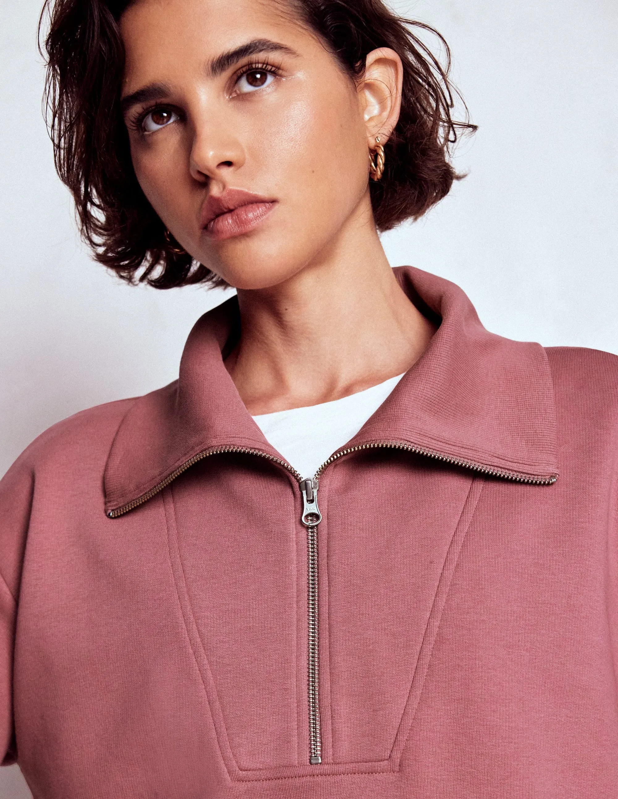 Minimalist Silhouette Cut Panelled Half-zip Sweatshirt-Blushing Rose