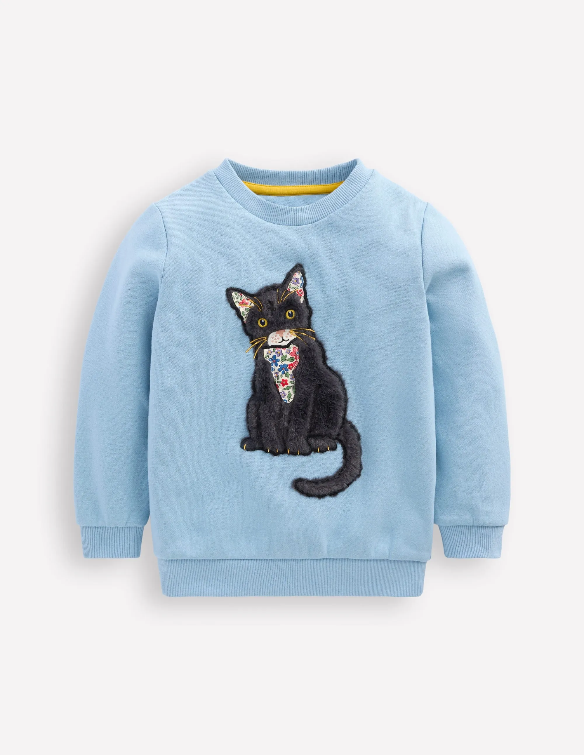 casual outing Applique Sweatshirt-Glacier Blue Cat
