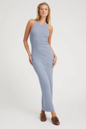 Feminine Structure Sleeve Light Steel Blue Rib Racer Maxi Dress