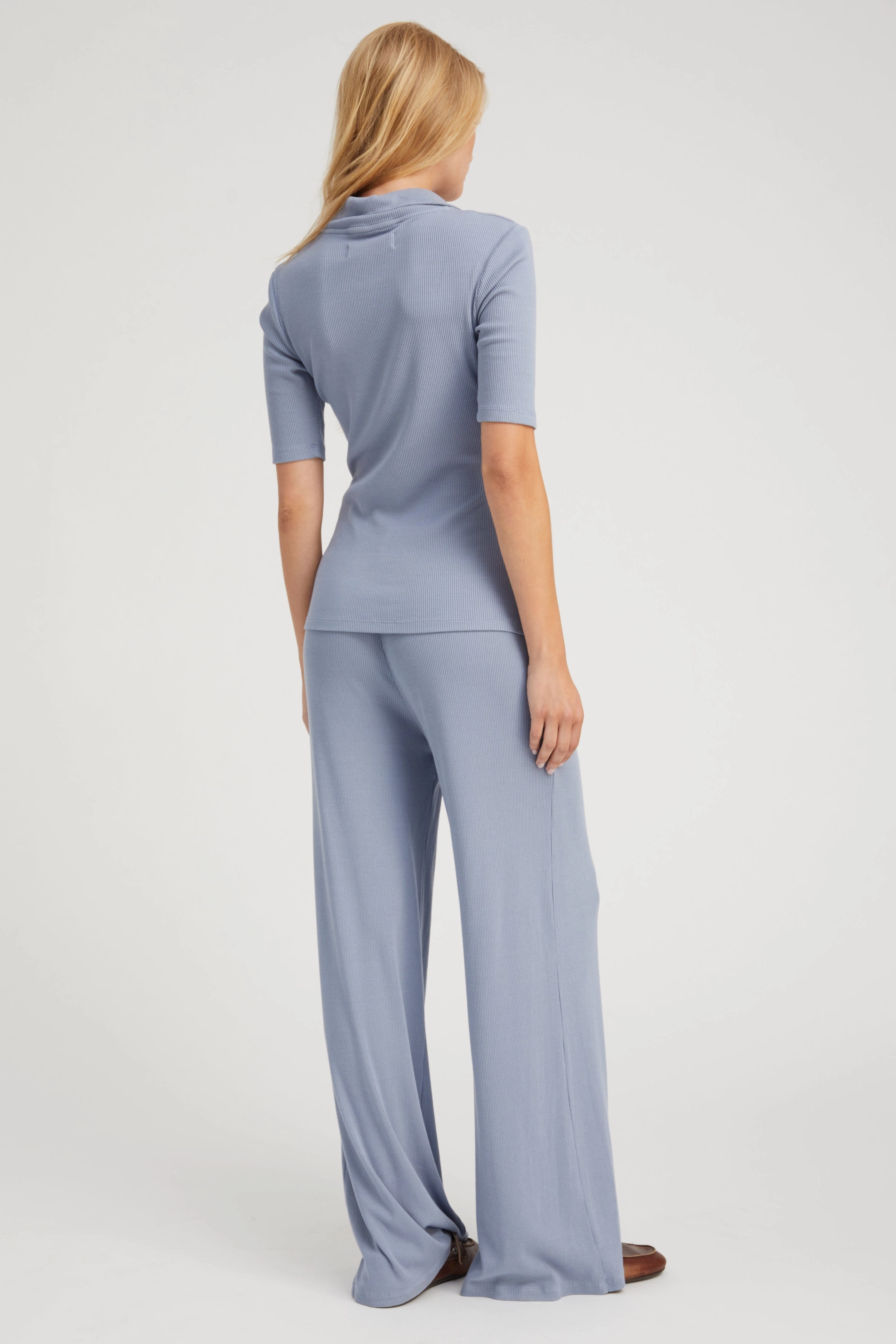 Steel Blue Rib Wide Leg Pants UVProtectionCoating PuckerFree Surface