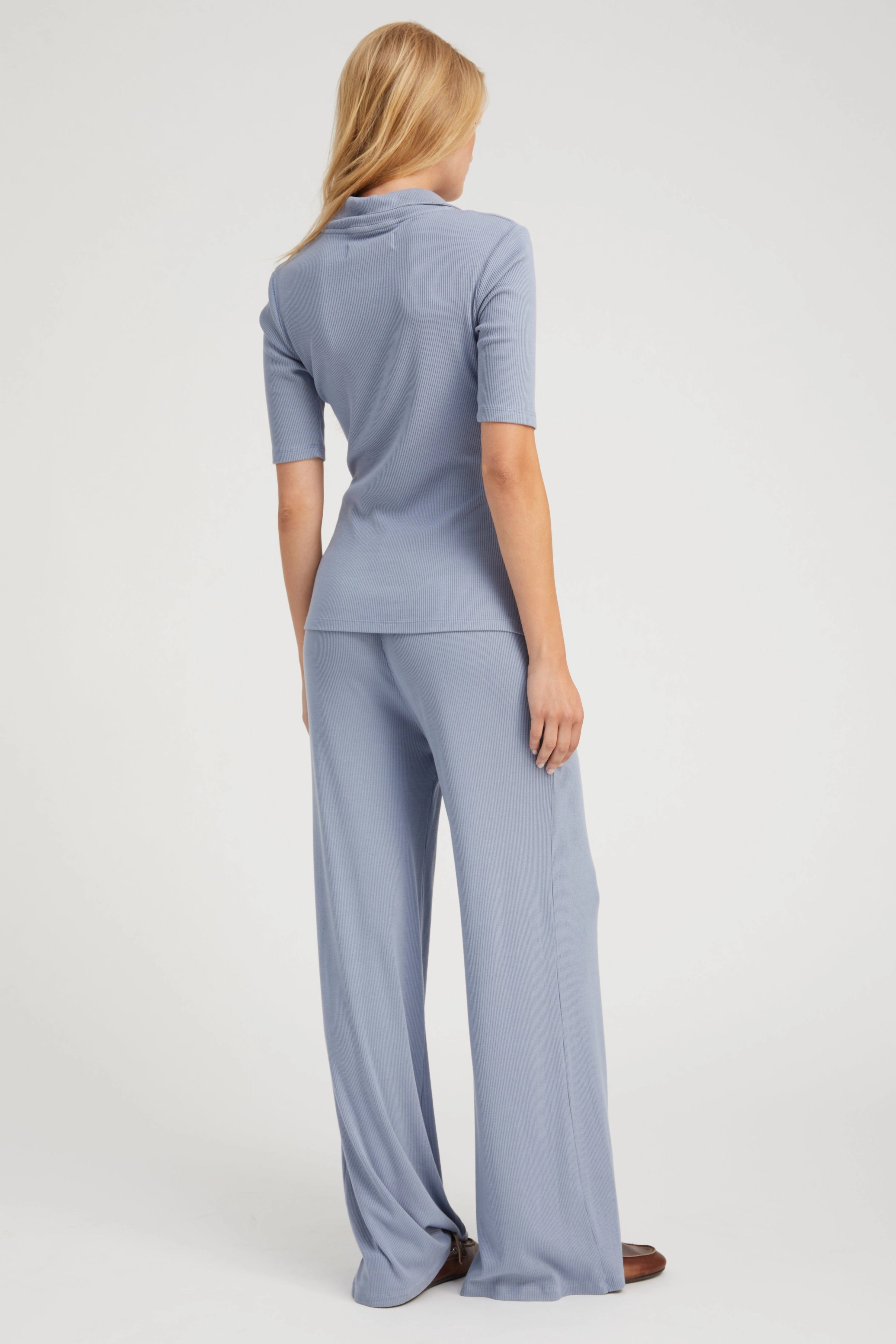 Compression Fit Engineering Steel Blue Rib Wide Leg Pants