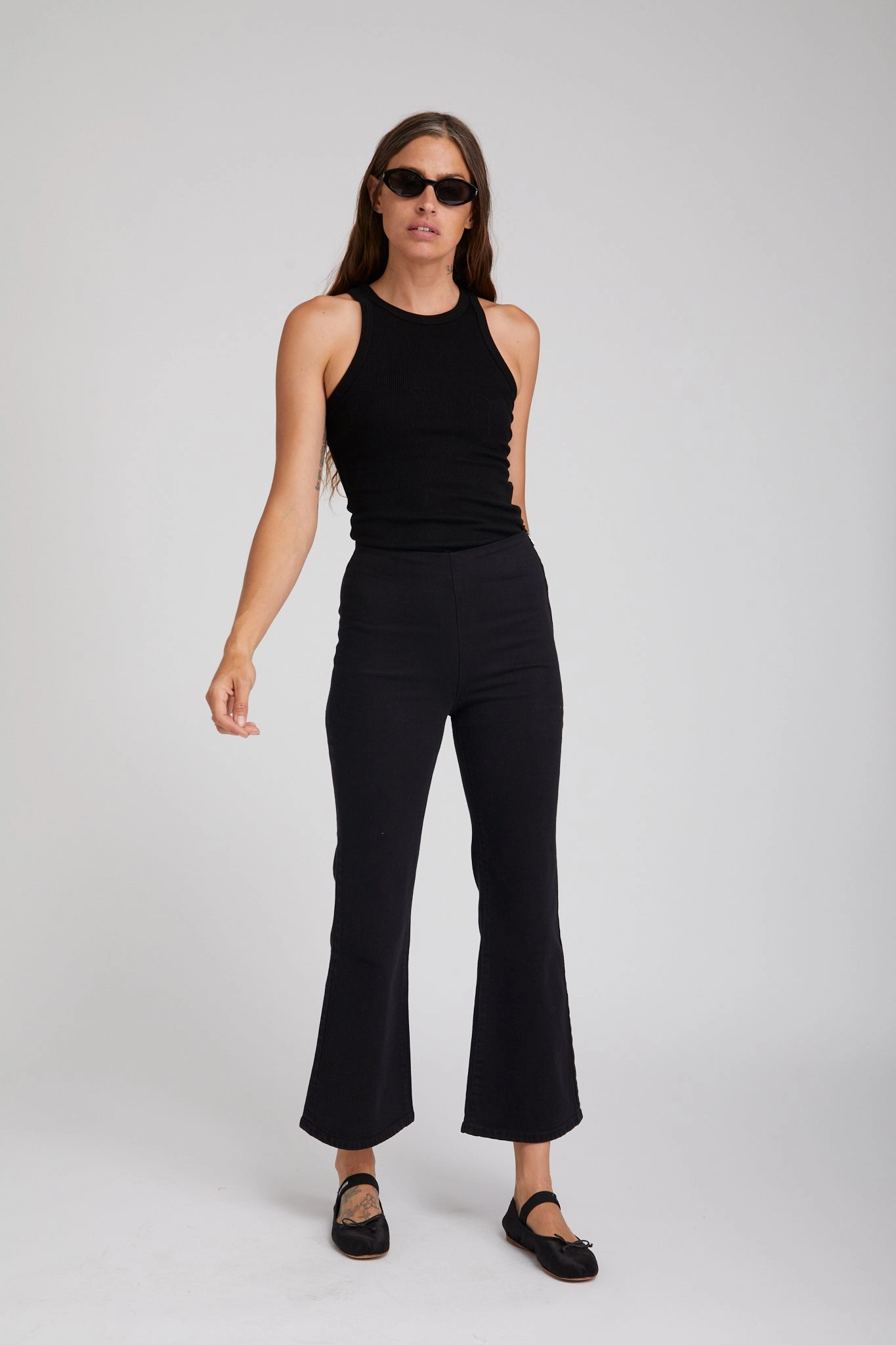 FlexibleSole Stretchable Waistband Stevie Crop Flare Denim Leggings