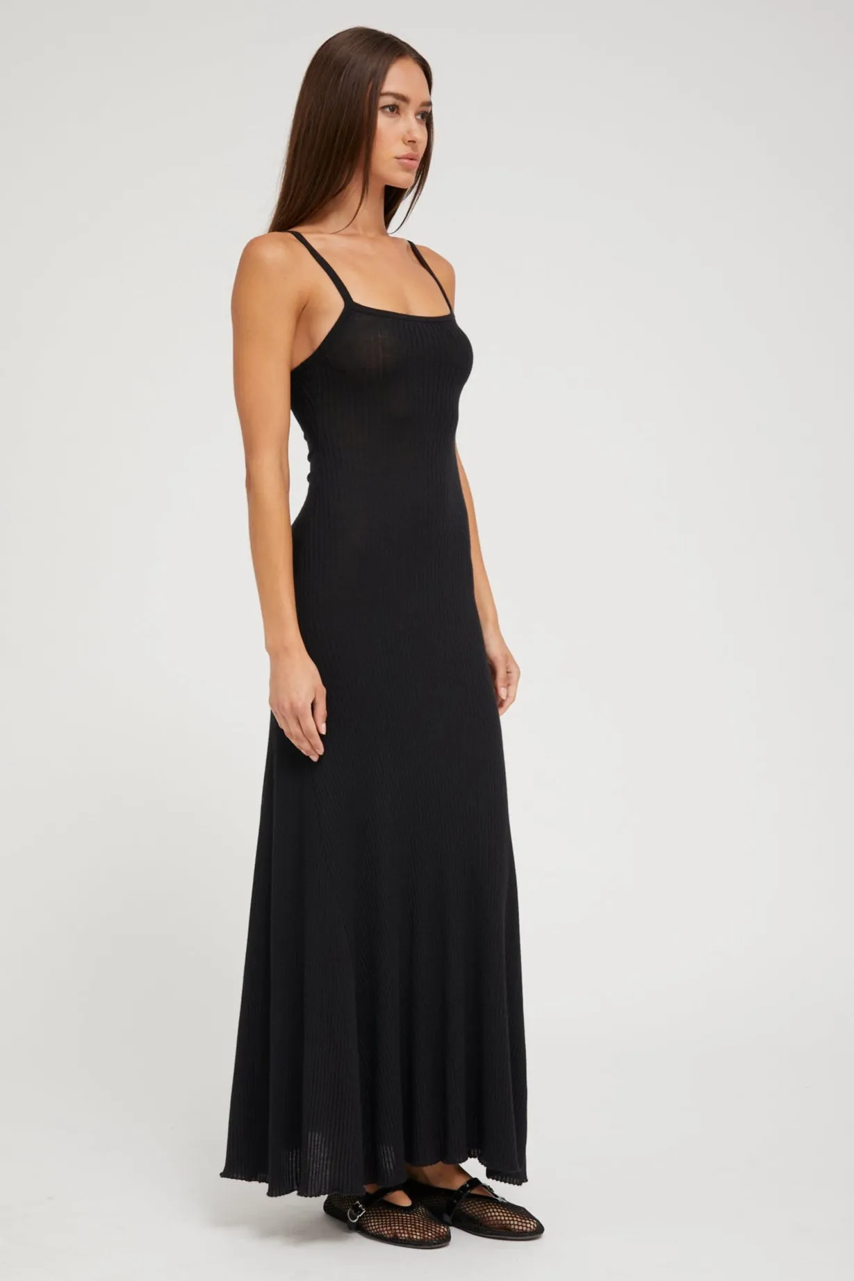 Black Cashmere Rib Maxi Dress tailored look