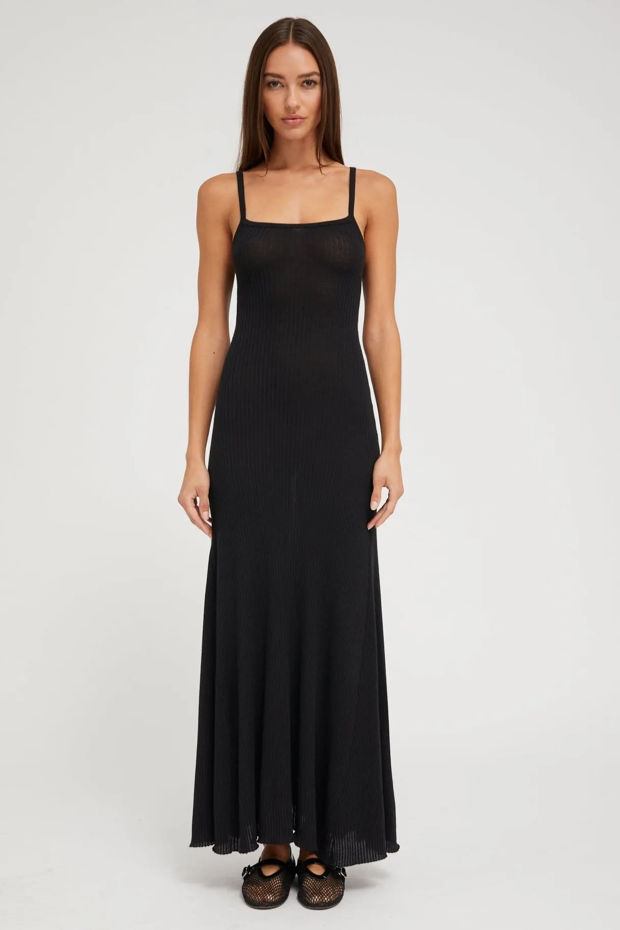 DurableReinforcement Black Cashmere Rib Maxi Dress