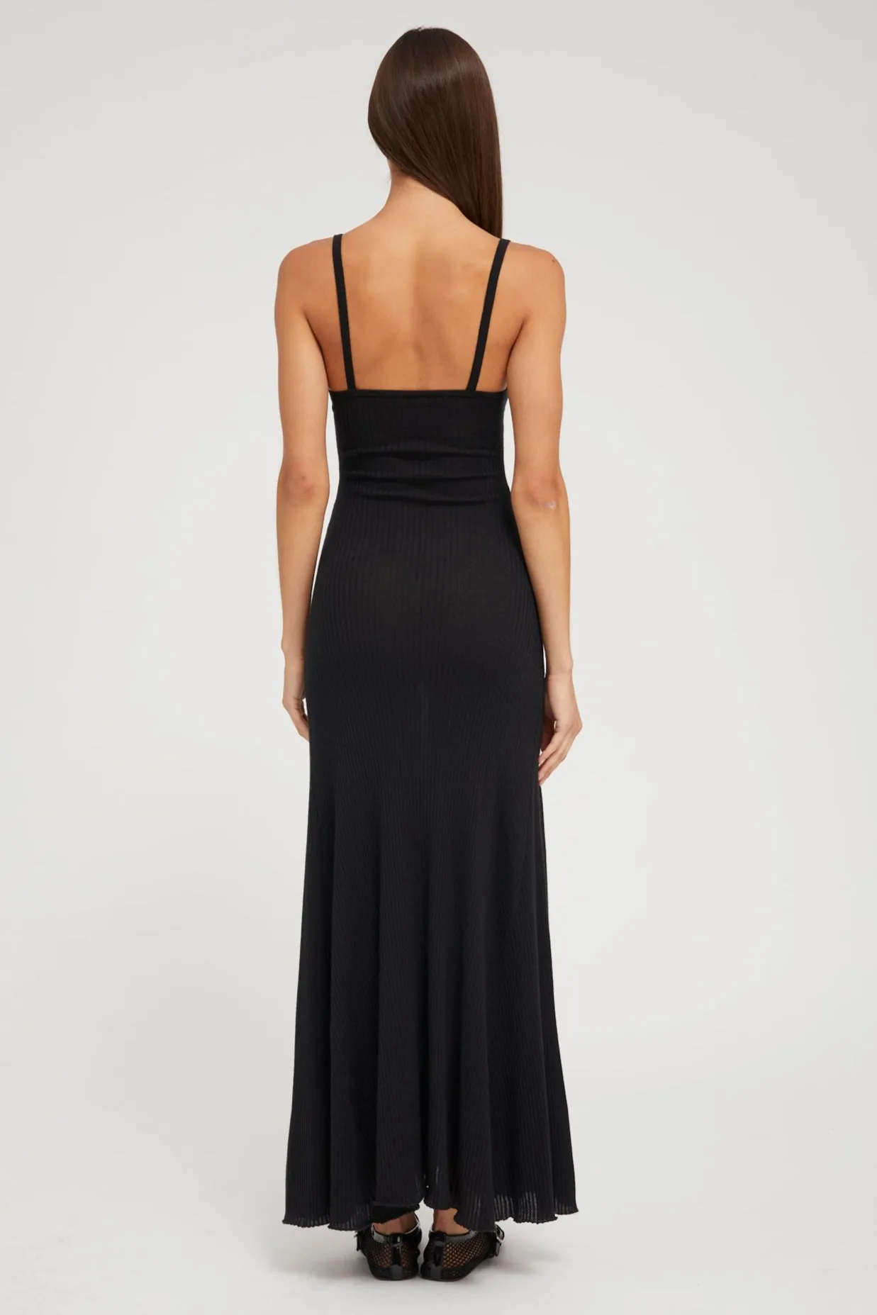 Black Cashmere Rib Maxi Dress Flattering Silhouette