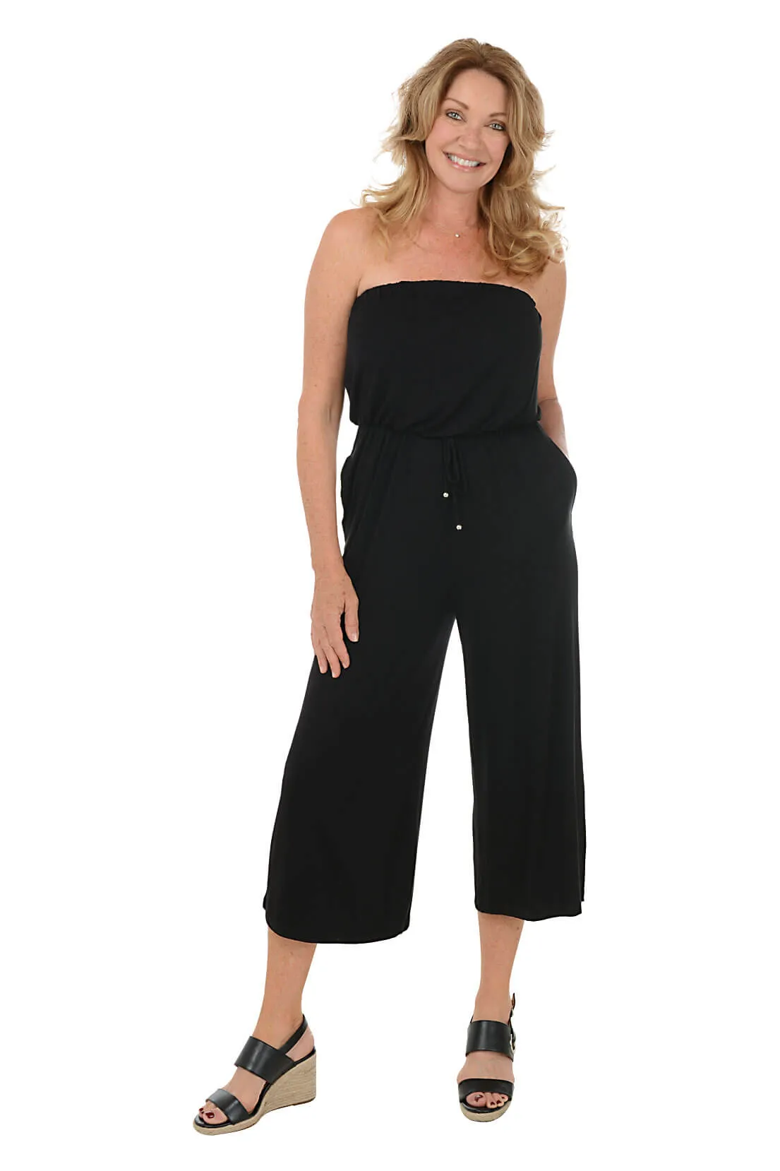 Silky Drape Strapless Wide Leg Jumpsuit
