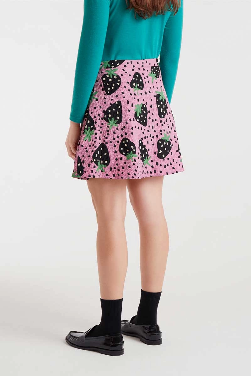 Simple Styling Unique Feature Strawberry Polka Dot Mini Skirt in Pink
