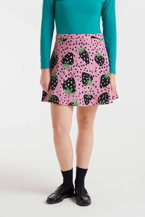 Water Repellent Chill Mood Strawberry Polka Dot Mini Skirt in Pink