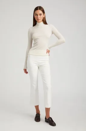 White Corduroy Crop Flare Pants Flexible Performance Wear