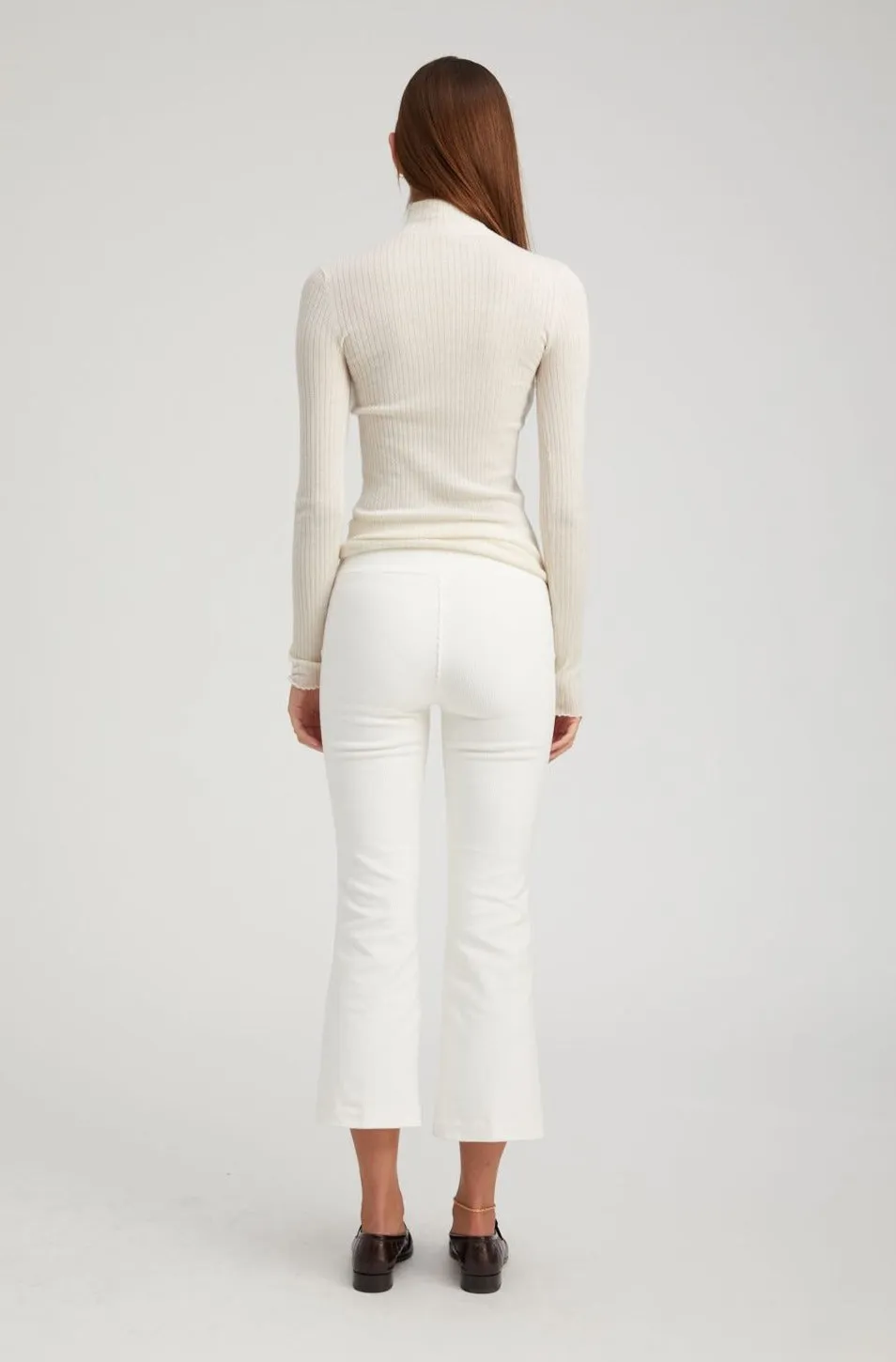 White Corduroy Crop Flare Pants No Wrinkle
