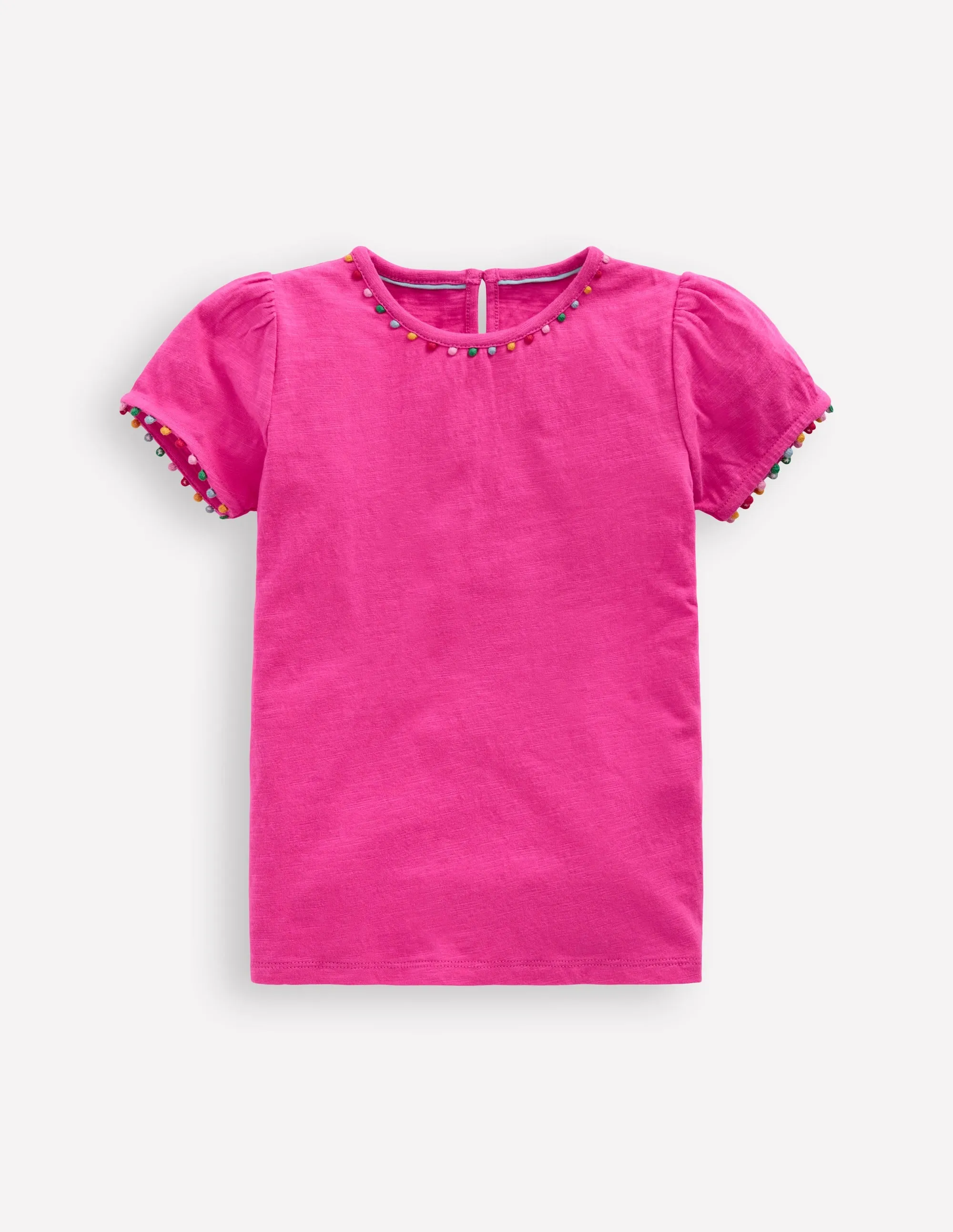 Ali Puff Sleeve Pom T-Shirt-Flamingo Pink Timeless Style Classic Wear