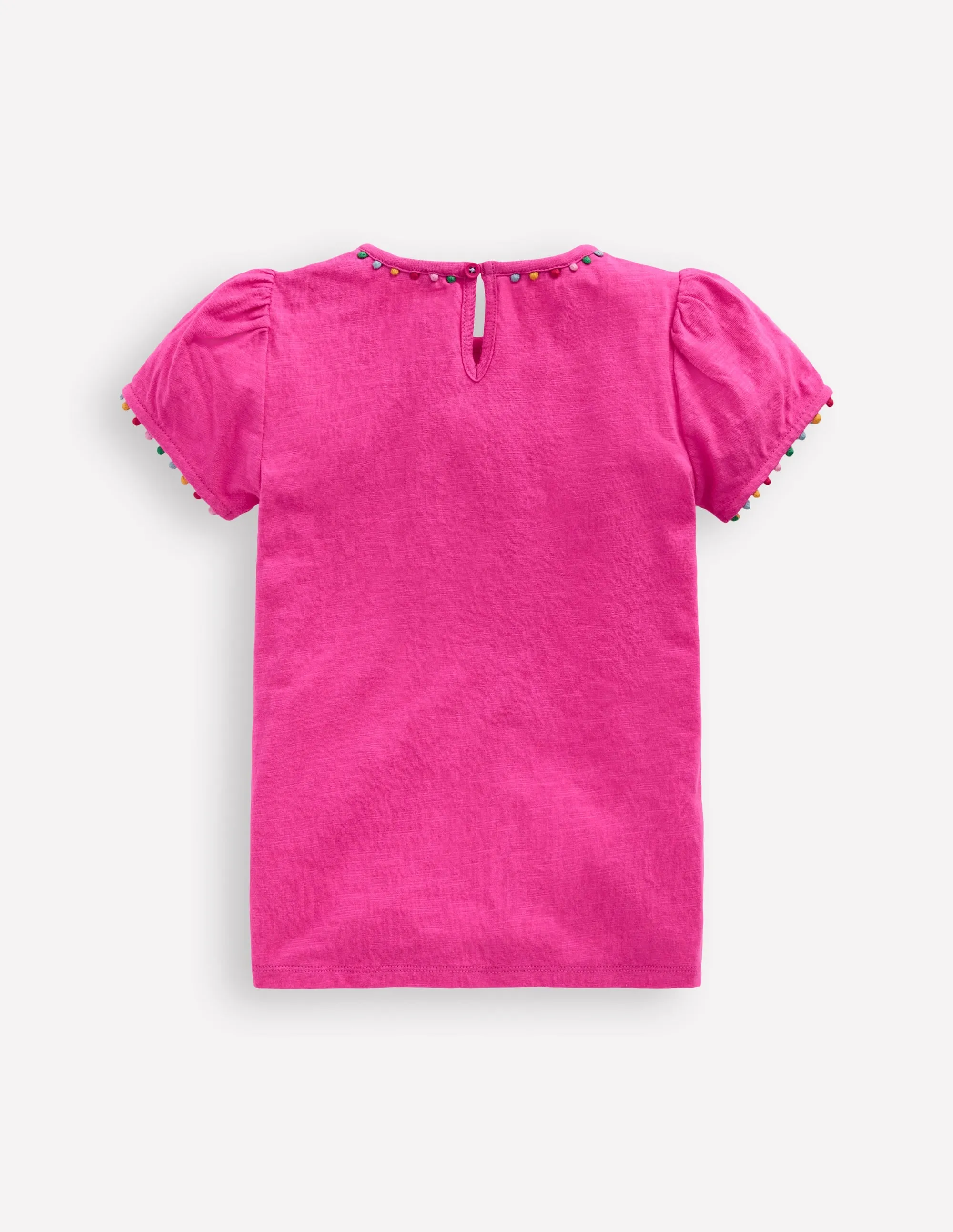 Minimalist purity Ali Puff Sleeve Pom T-Shirt-Flamingo Pink