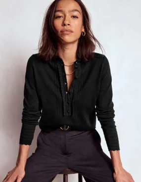 Angela Cotton Scallop Jumper-Black Adjustable Cuff