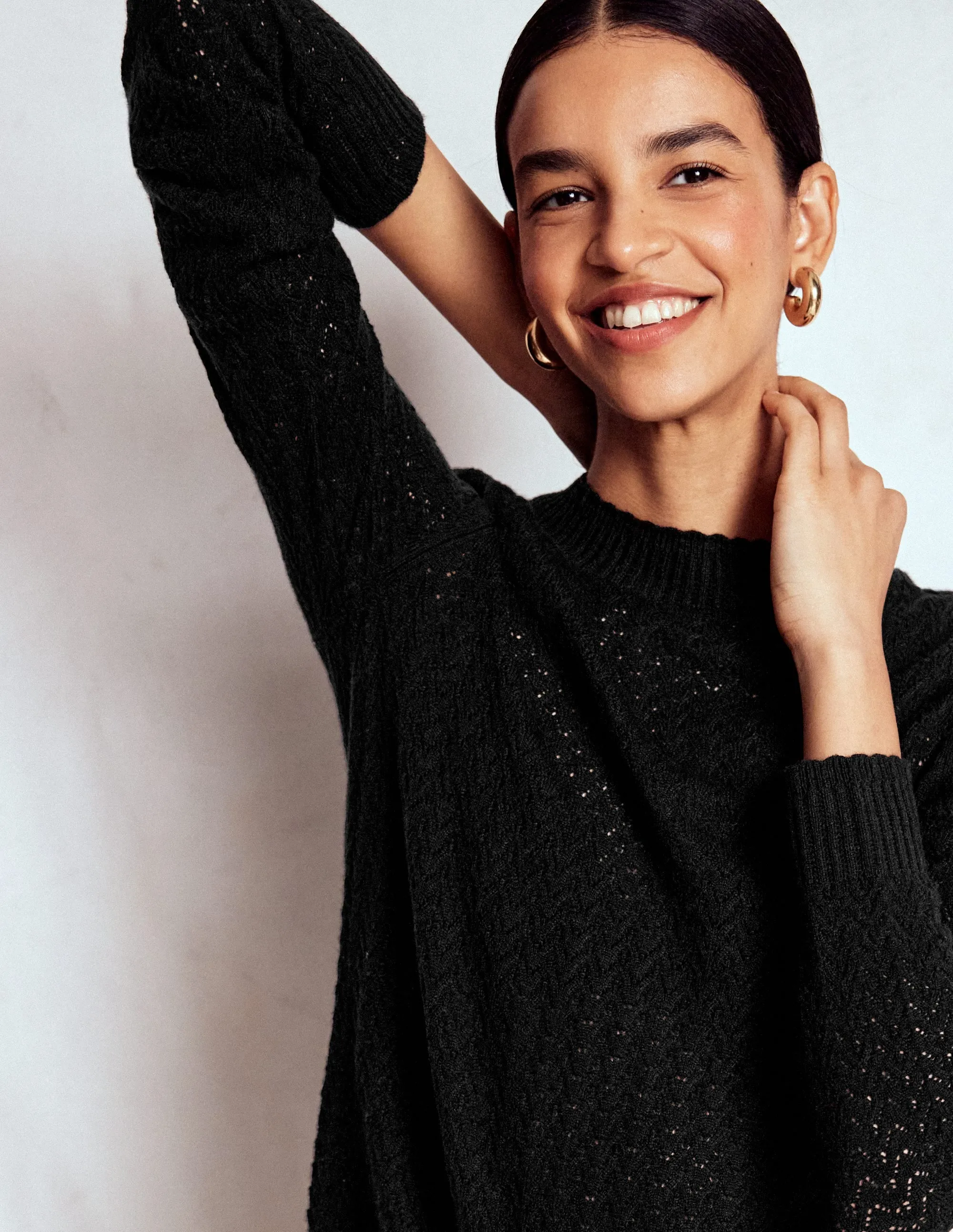 Diane Pointelle Jumper-Black Classic Layer Zero Waste Knitting Technique