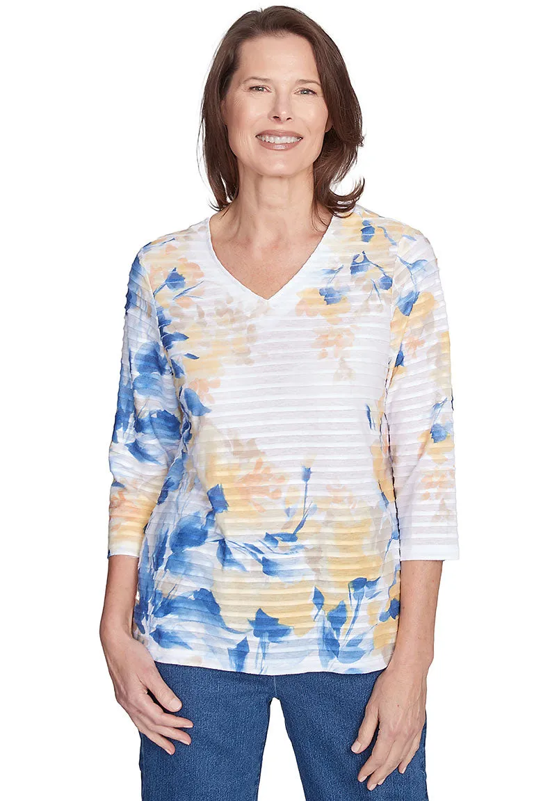 Hidden Pocket Flower Power Rib Knit Top