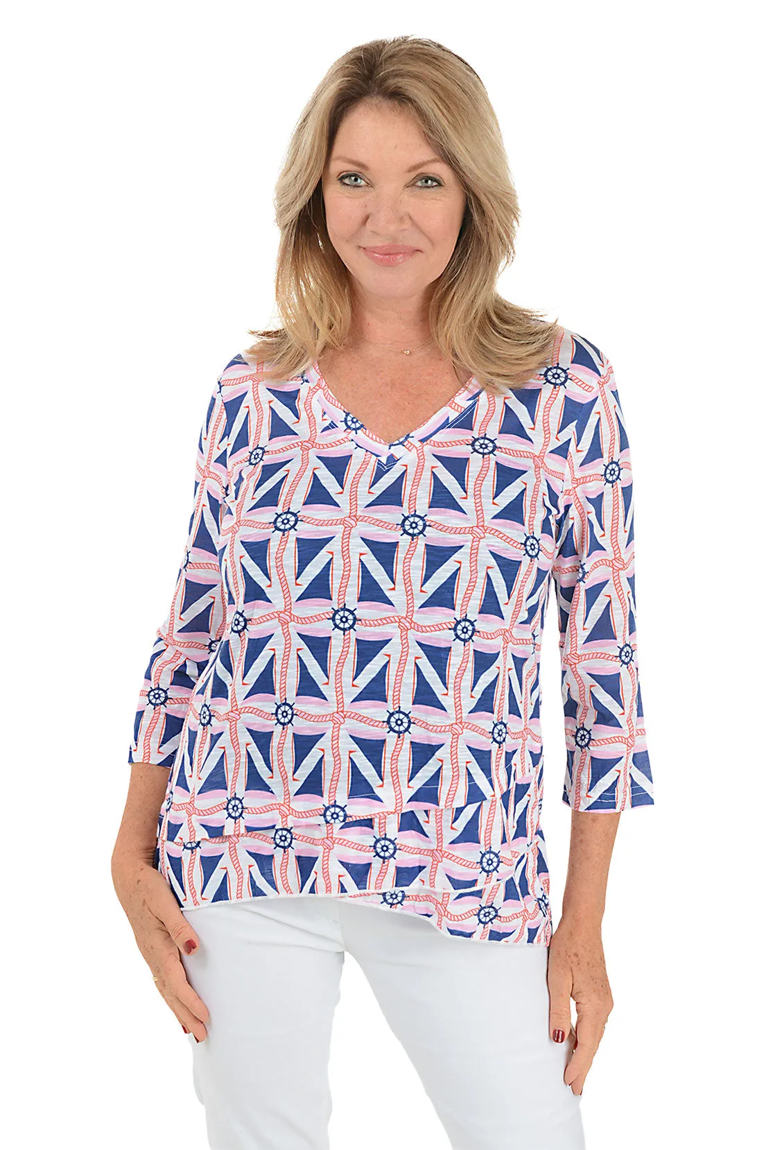 Maritime Motif Criss Cross Tunic Adjustable Hem