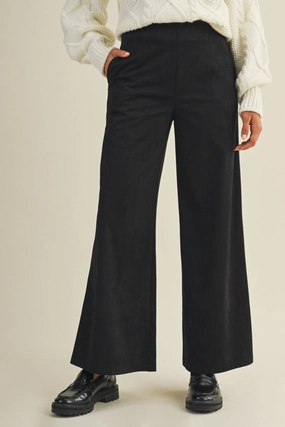 TAYLOR BLACK SUEDE PANTS Versatile Layering StretchFabric