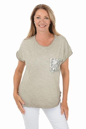 Sequined Pocket Slub-Knit Tee AntiPill Texture