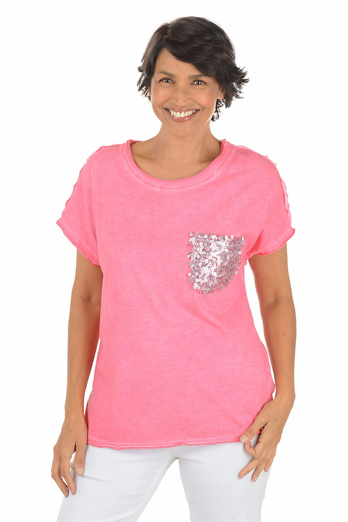 ReflectiveDetails Sequined Pocket Slub-Knit Tee