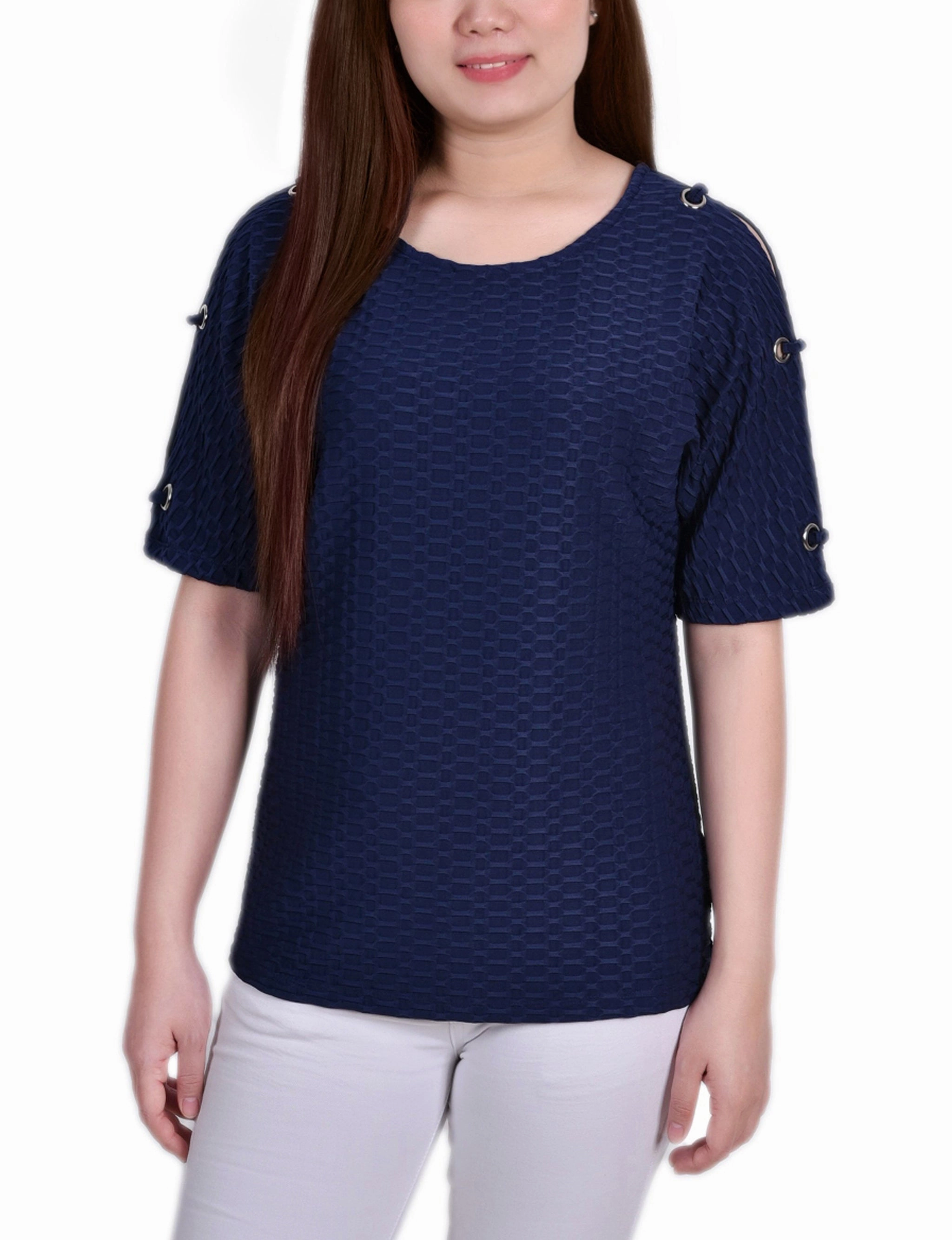 Bonded Seam Tape Short Sleeve Honeycomb Textured Grommet Top