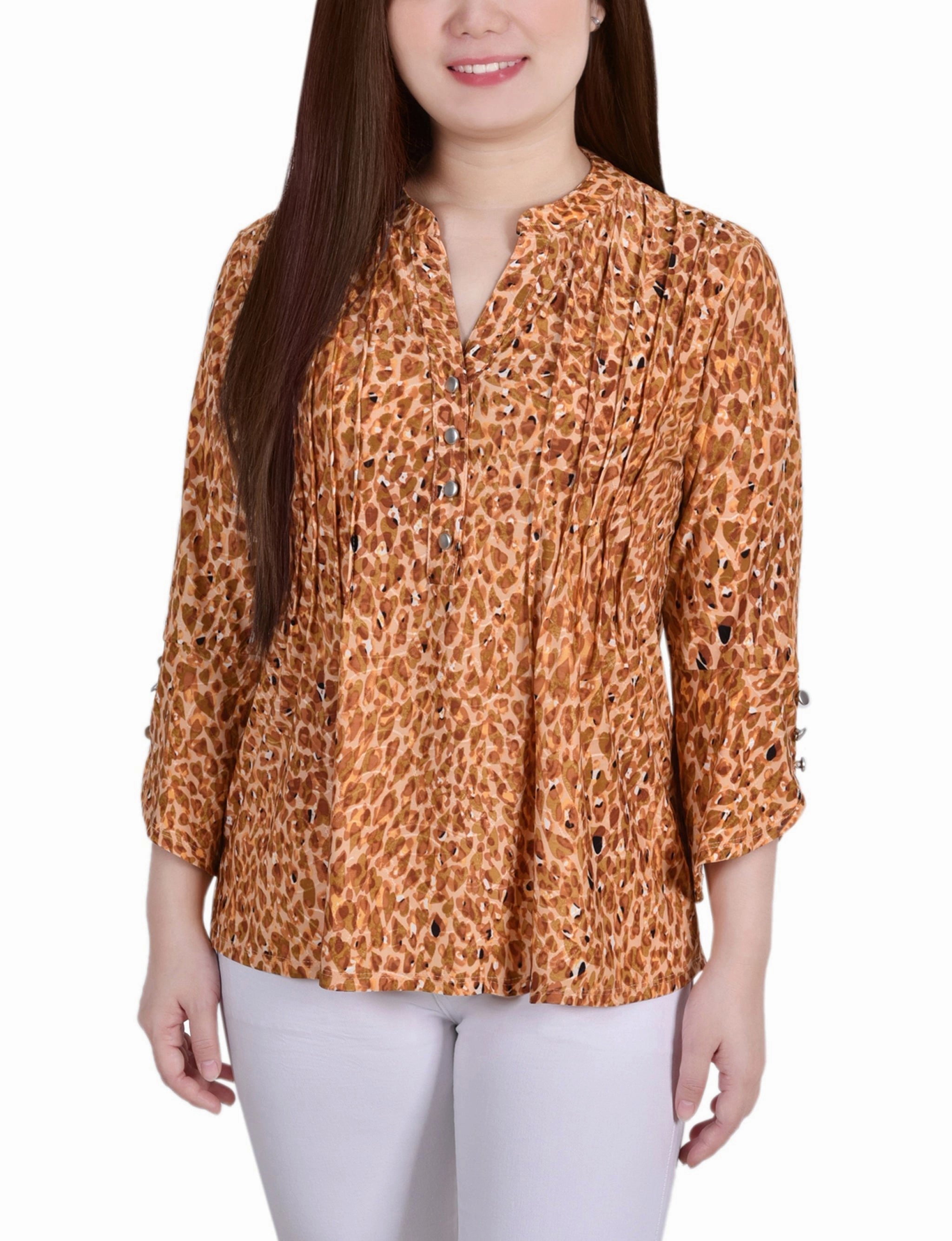 3/4 Sleeve Overlapped Bell Sleeve Y Neck Top CrossBackDesign