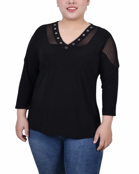 Plus Size Long Sleeve Top With Mesh Insets Breathable Hoodie