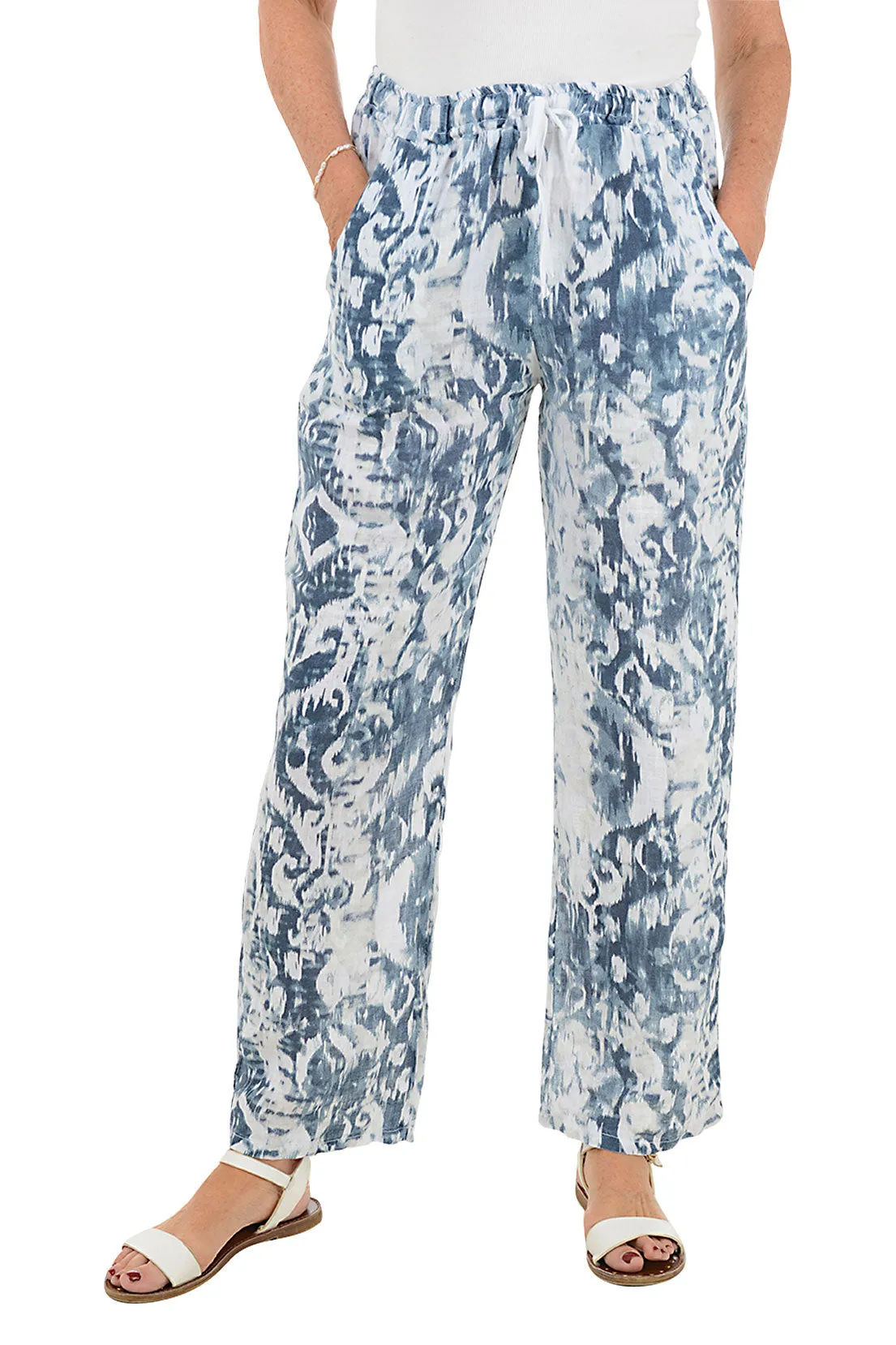 Soft Touch Athletic Fit Navy Ikat Linen Pant