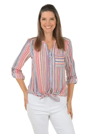 NonToxicCoating Everyday Jacket Sunset Striped Button-Front Blouse