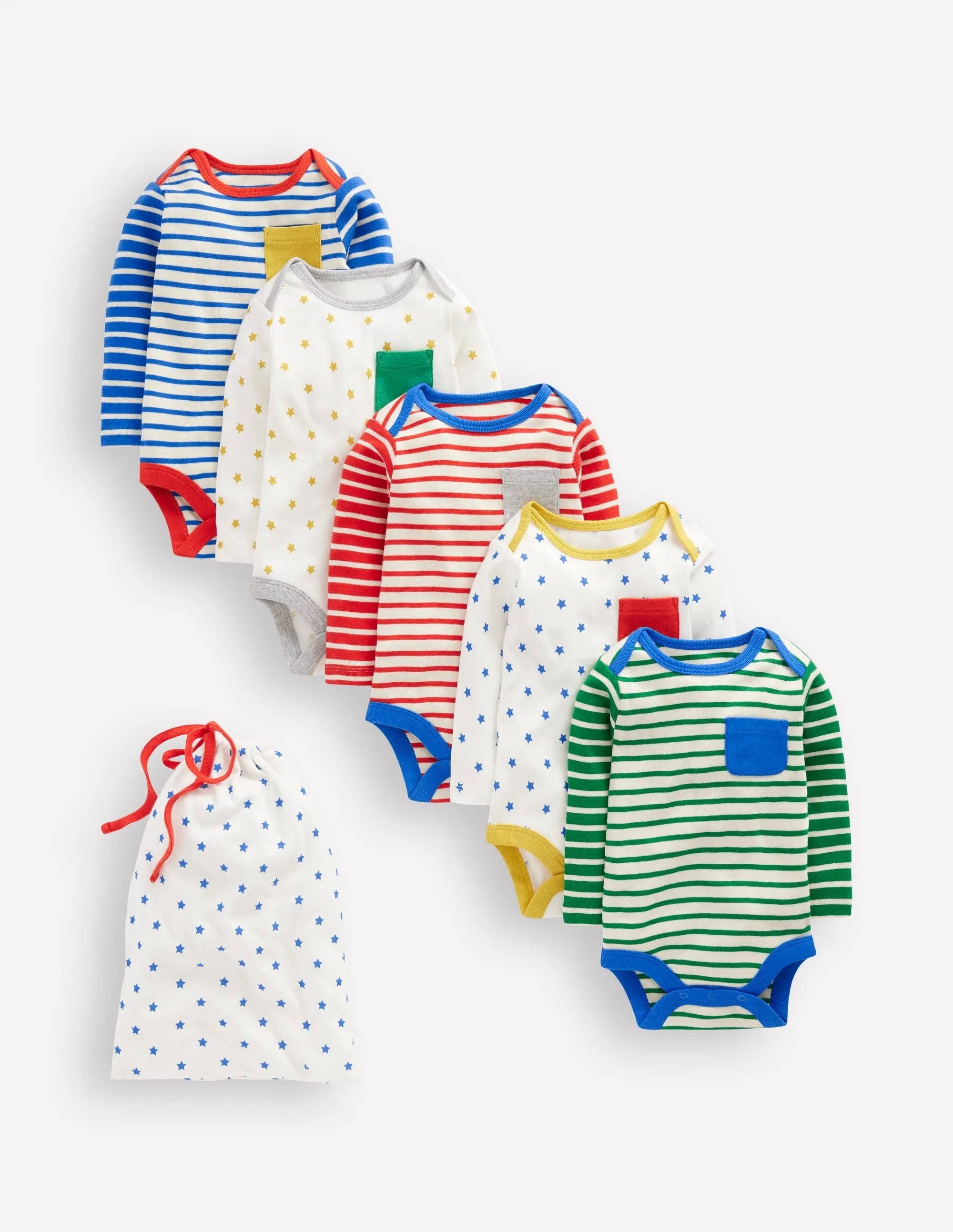 Striped 5 Pack Bodies-Multi Stripes/Stars Circular Knit