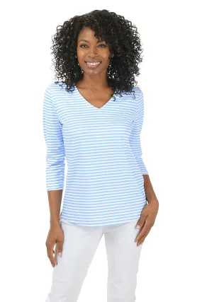 Buttery Soft Feel Striped Classic UPF50  V-Neck Top