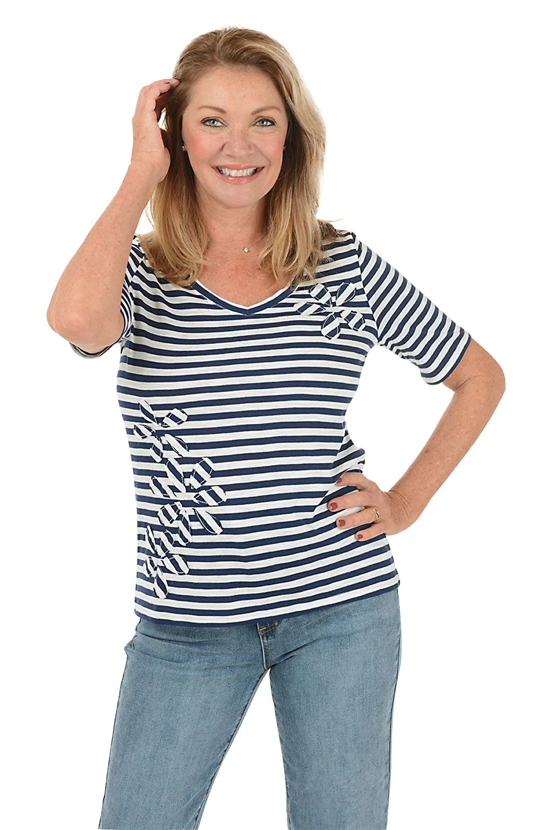 Elasticated Trim StretchFit Striped Flower Applique Tee