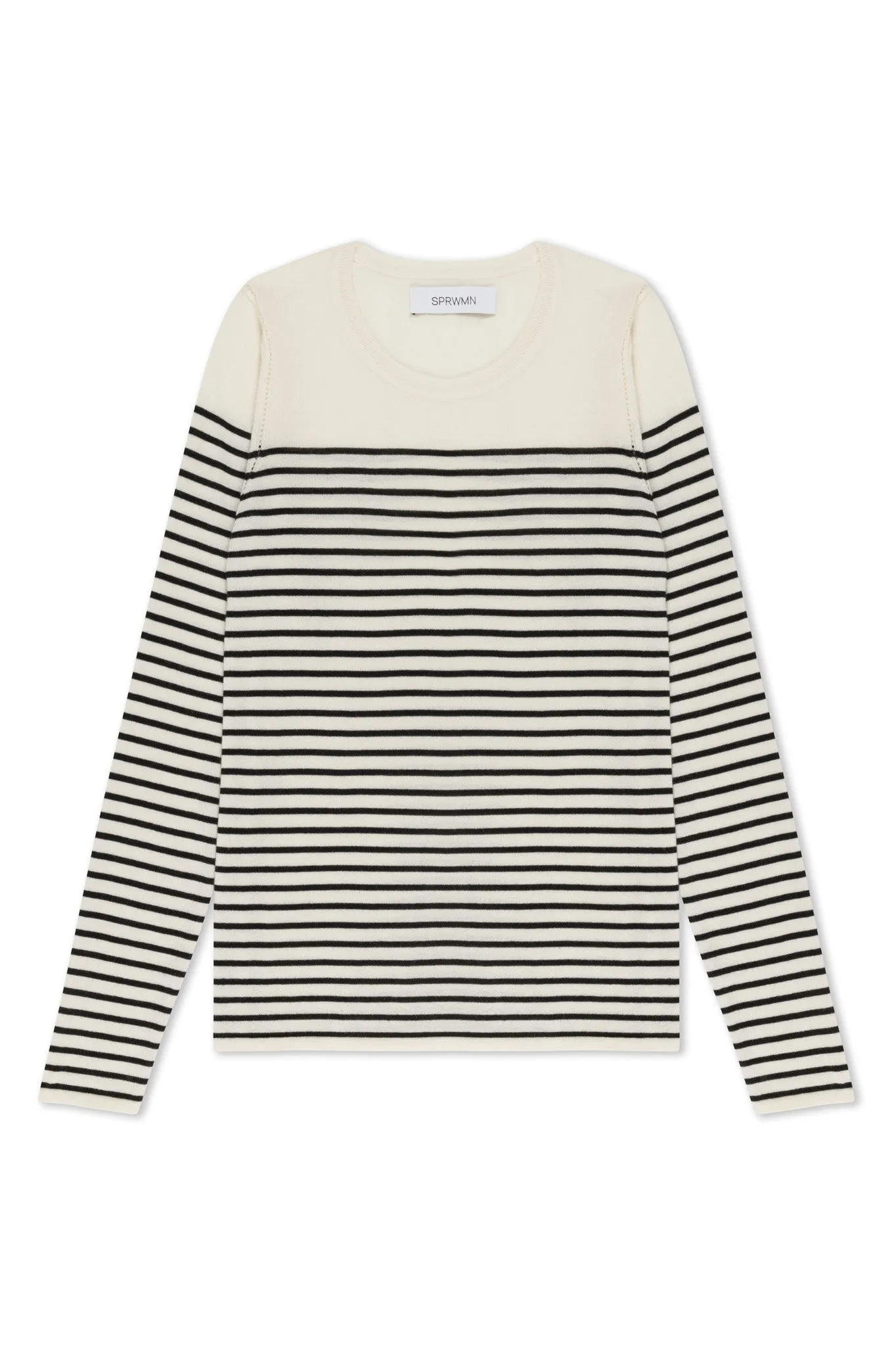 BreathableFabricTech Striped Ivory Cashmere Fitted Crew Neck Sweater
