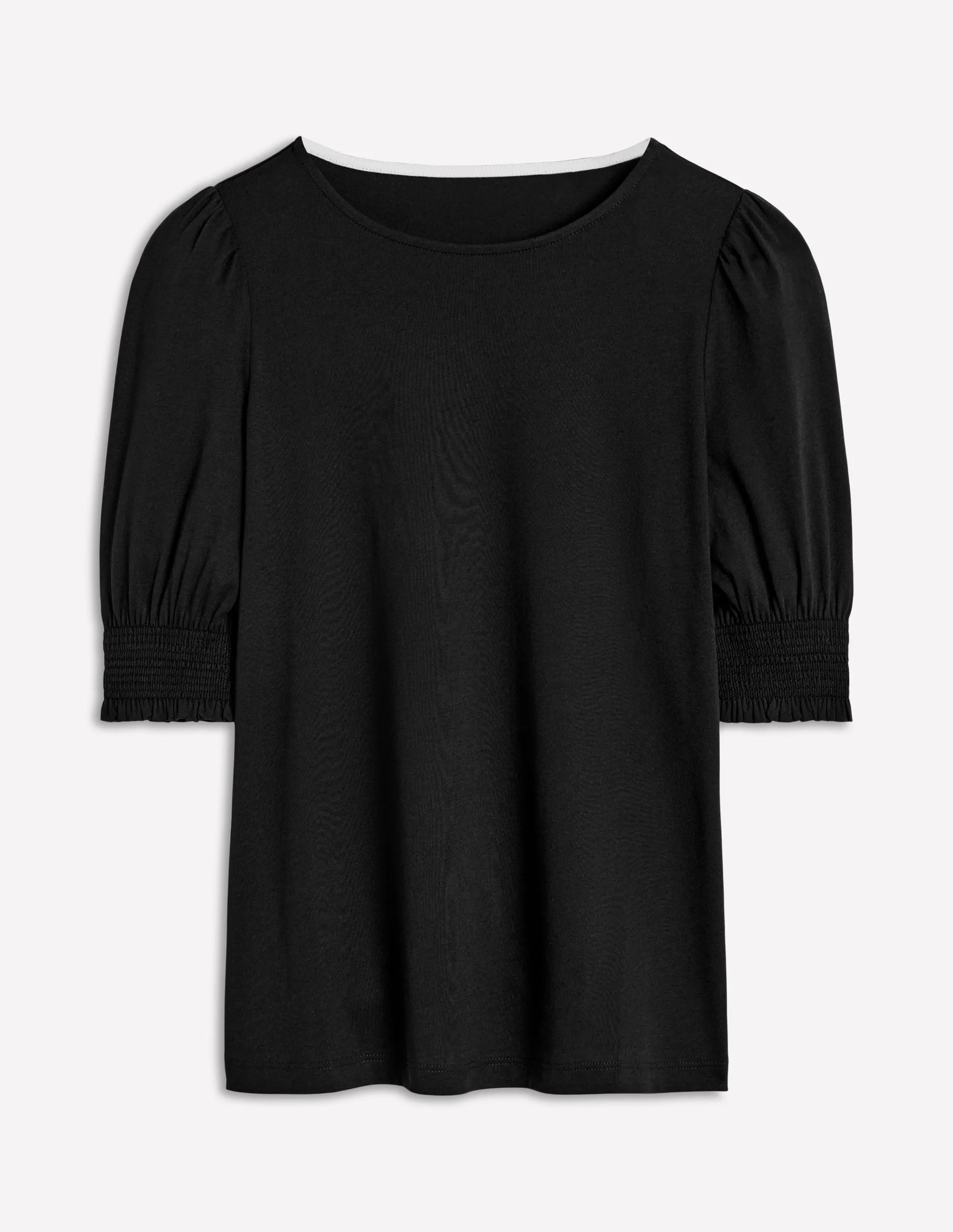 Short Sleeve Smocked Cuff Top-Black DoubleStitching AntiFade Treatment