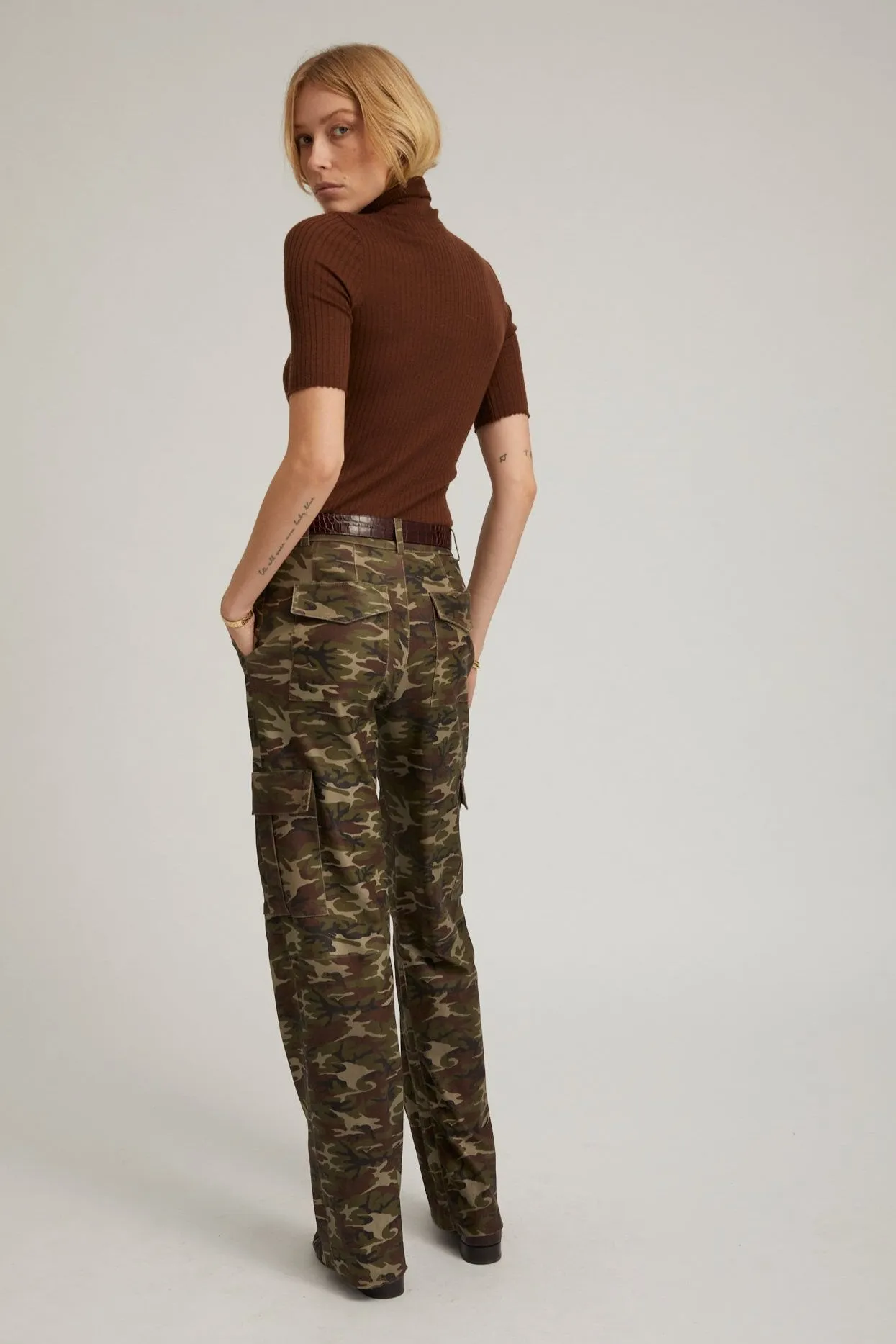 Low Profile Functional Design Camouflage Leather Cargo Trousers
