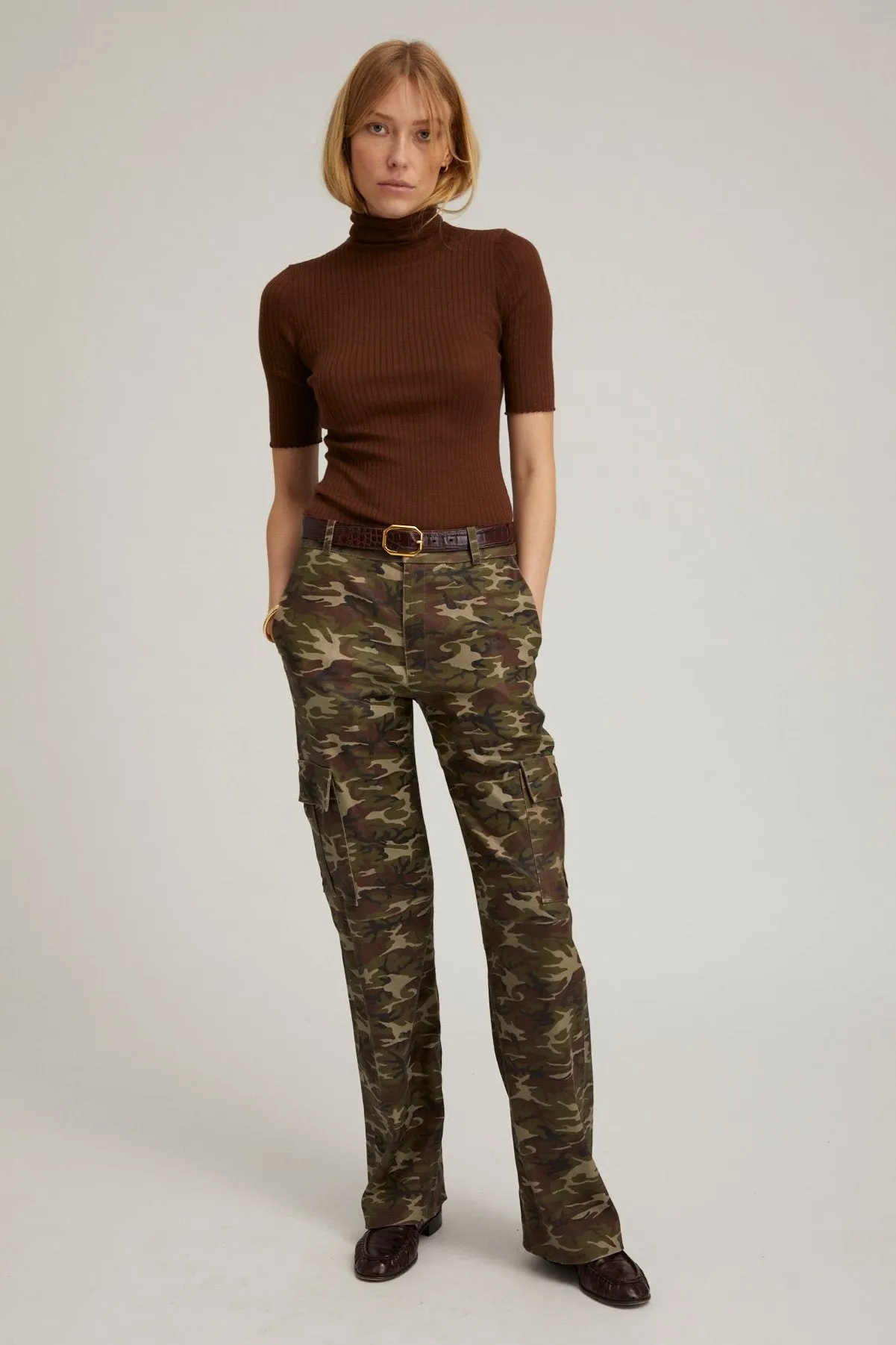 Camouflage Leather Cargo Trousers Workwear Ripstop Fabric Technology