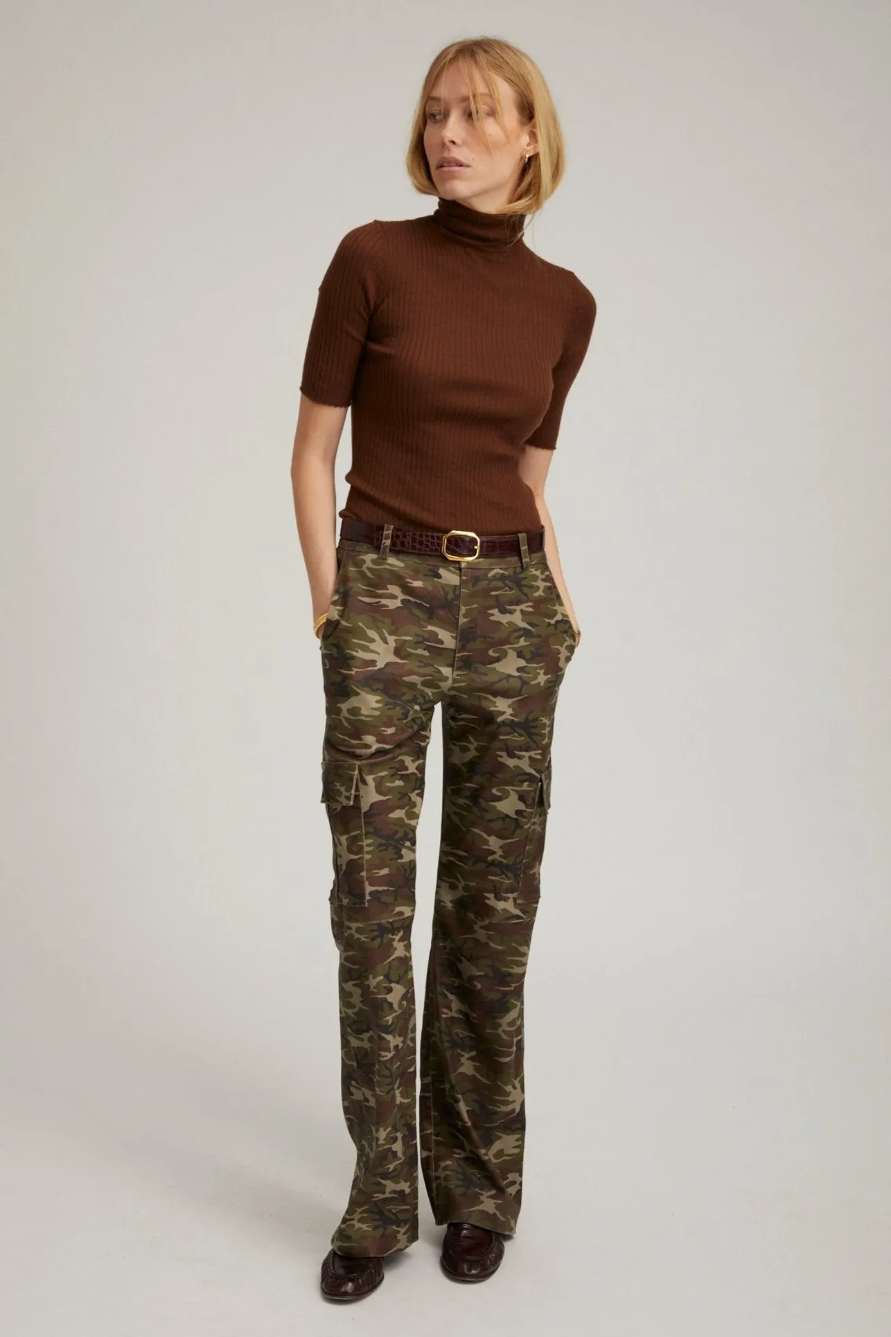 Camouflage Leather Cargo Trousers Versatile Comfort
