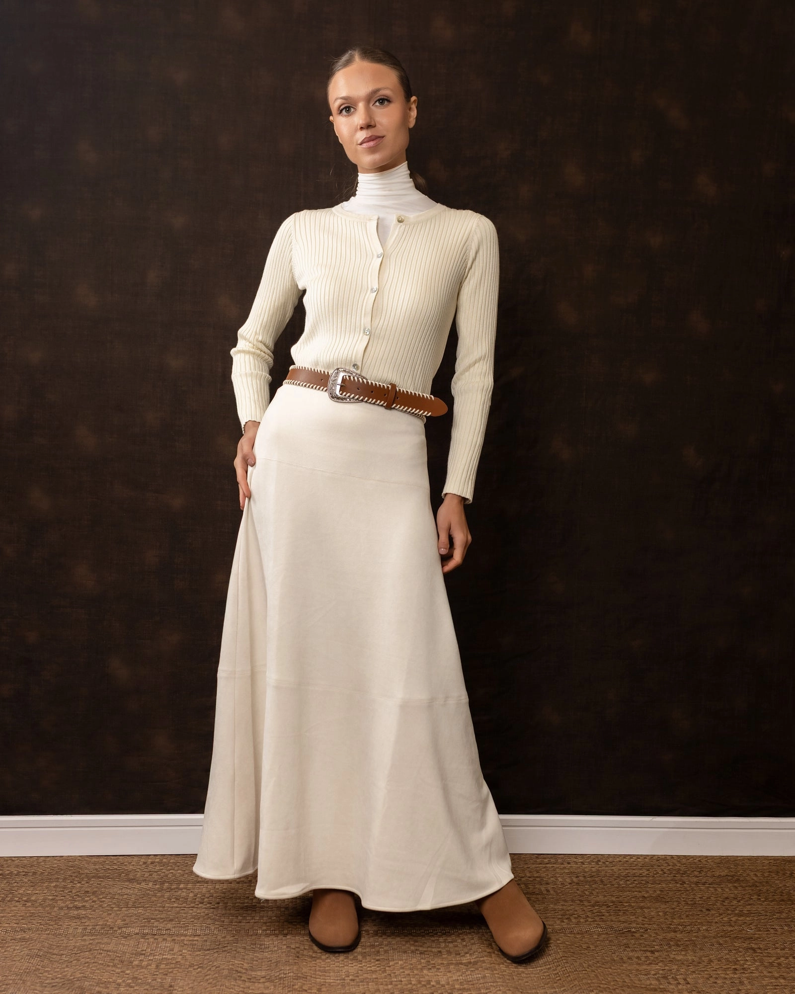 Creative Layering Suede Circle Maxi | Ivory