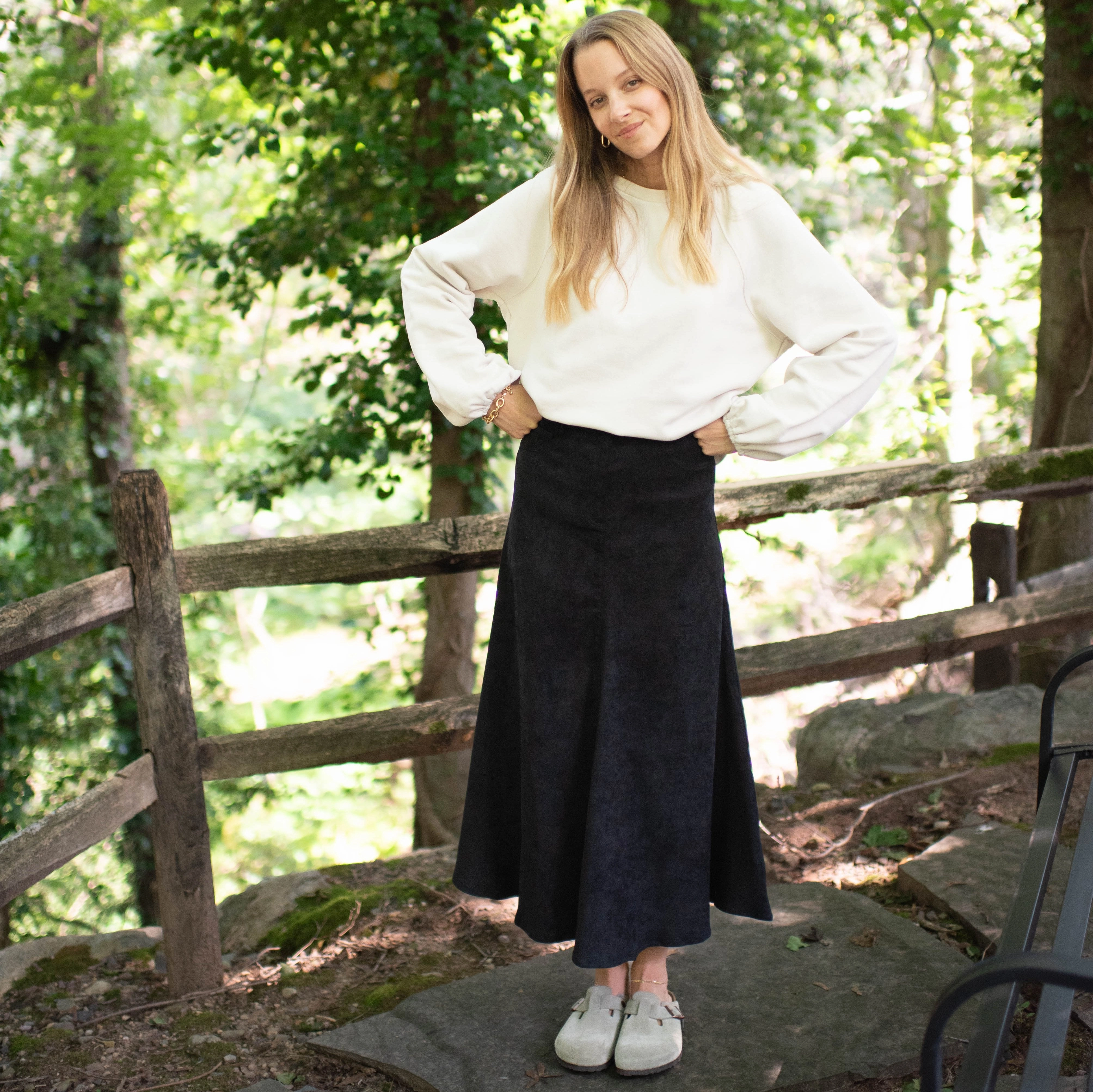 Office Appropriate Twist Front Suede Maxi Skirt | Black