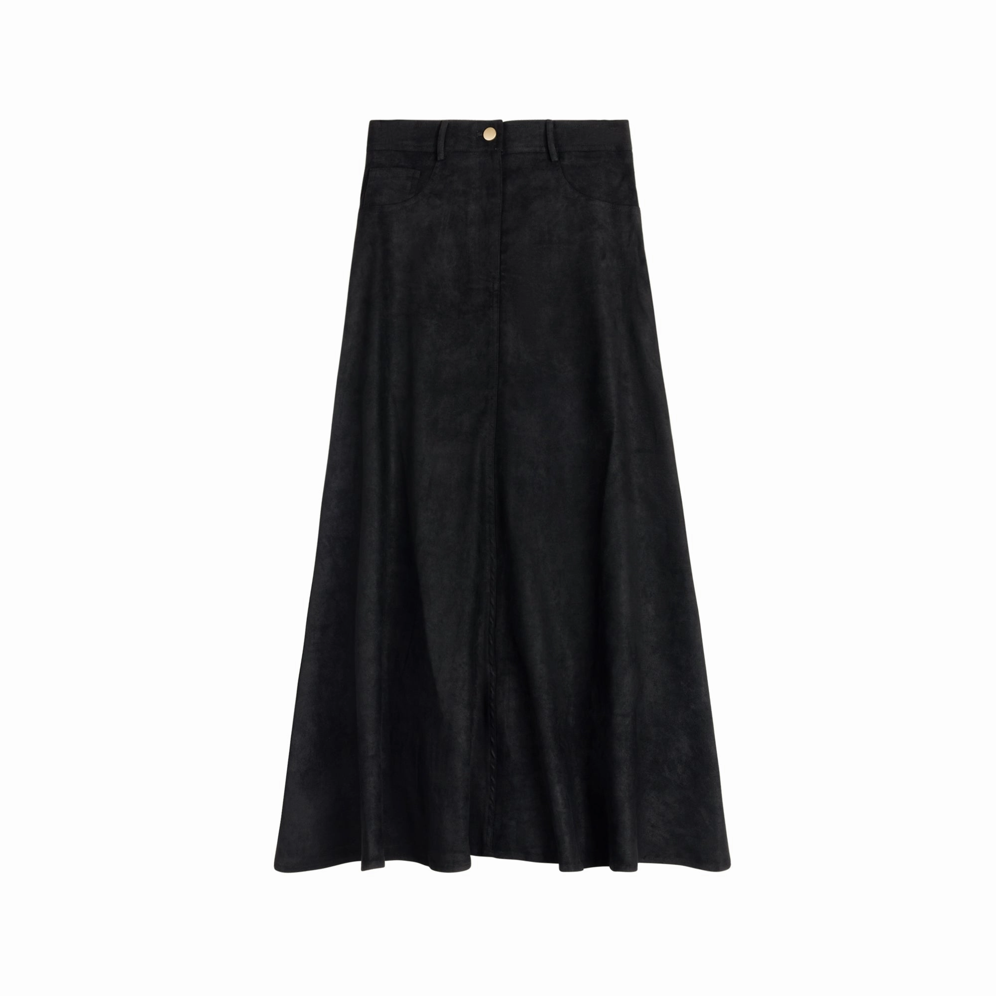 Suede Maxi Skirt | Black Stretch Material