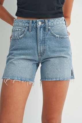 NICOLE SIDE SLIT DENIM SHORTS Tactile Feedback Loops ReinforcedStressPoints