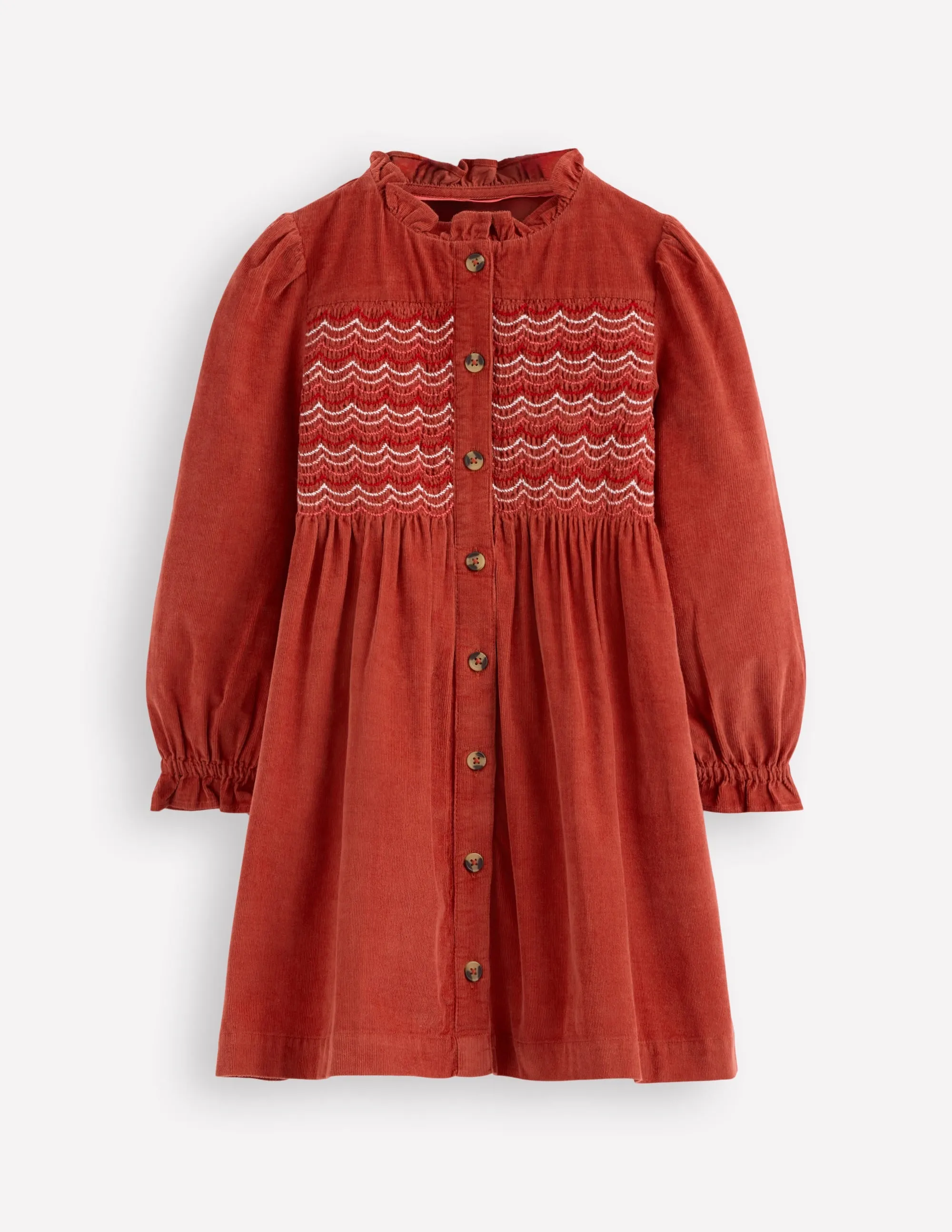 Compressible Modern Silhouette Suki Long Sleeve Smocked Dress-Copper