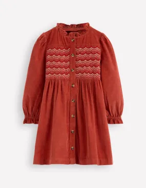 Compressible Modern Silhouette Suki Long Sleeve Smocked Dress-Copper