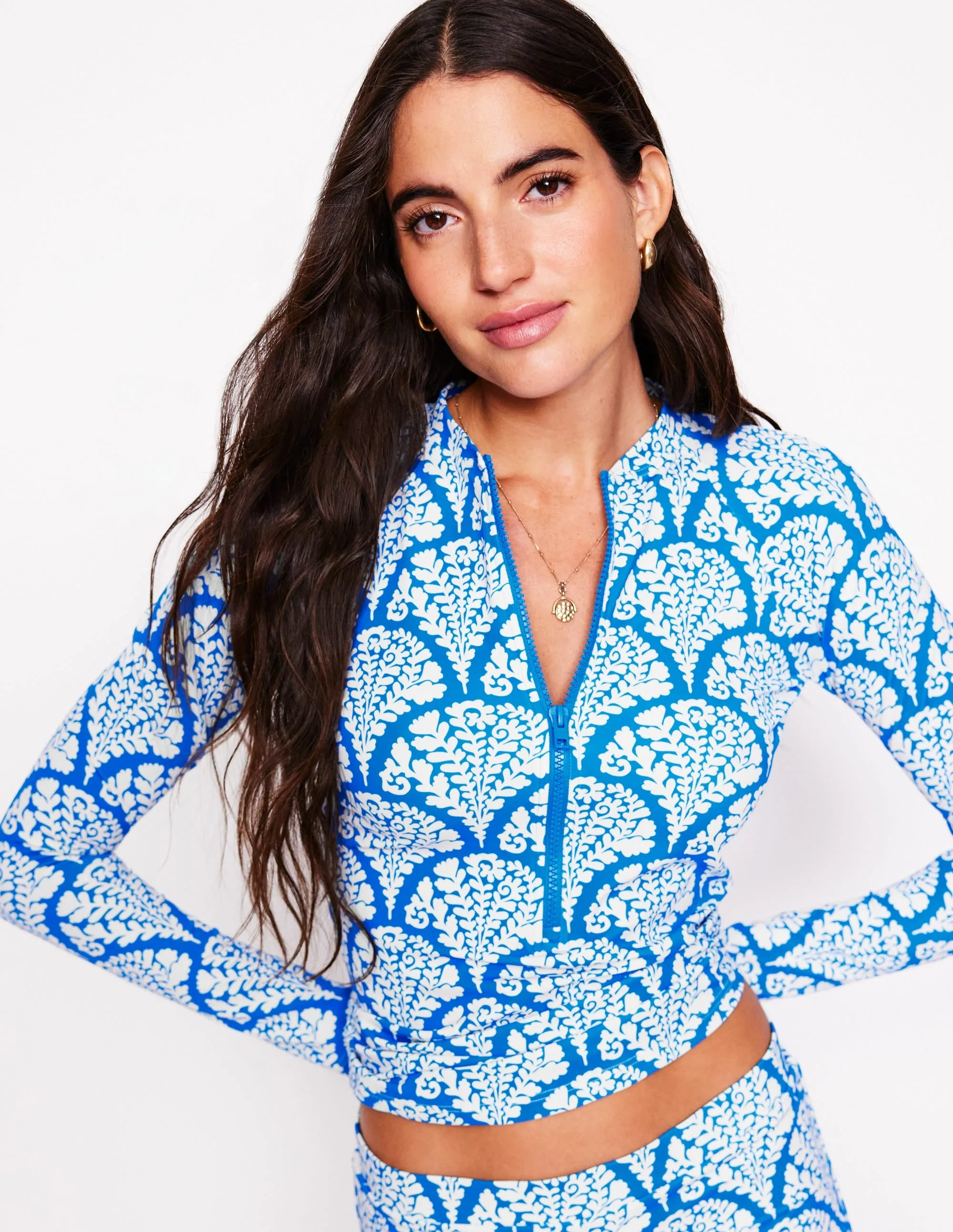 Sun Safe Raglan Rash Vest-Bright Blue, Blossomy Reinforced Grommets